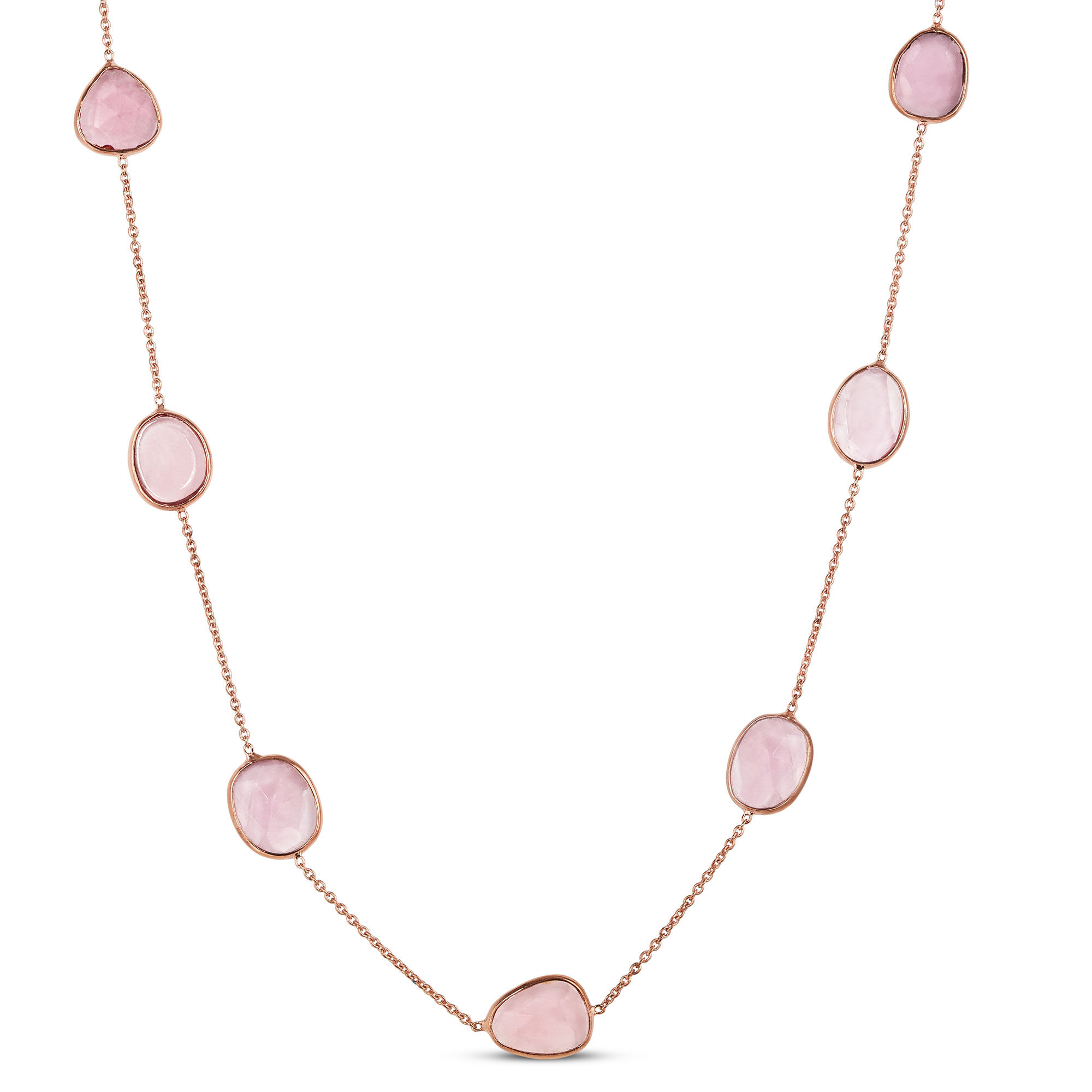 18-Inch Pink Tourmaline Station Necklace, 14K Rose Gold