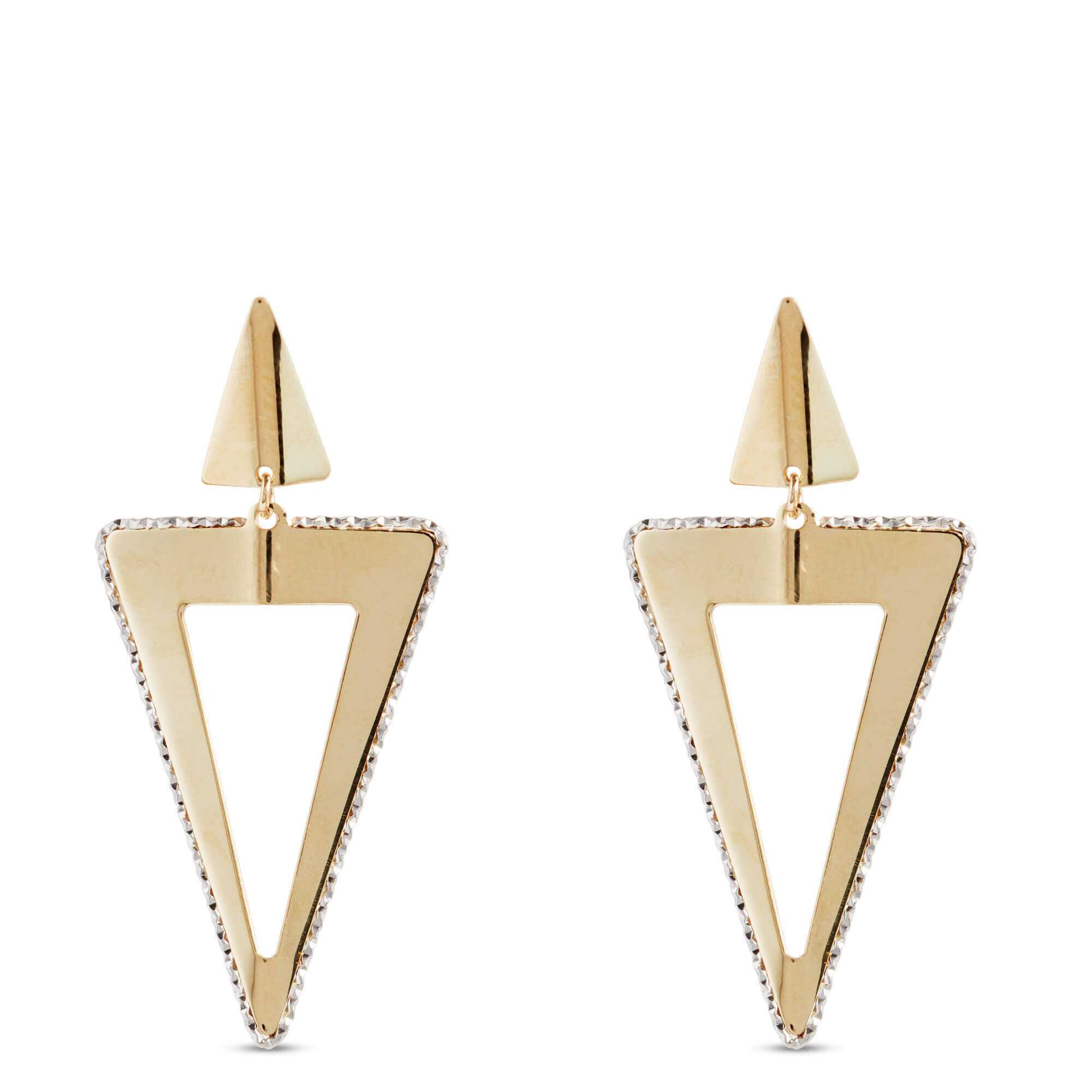 Toscano Open Triangle 2 Tone Earrings, 14K Gold