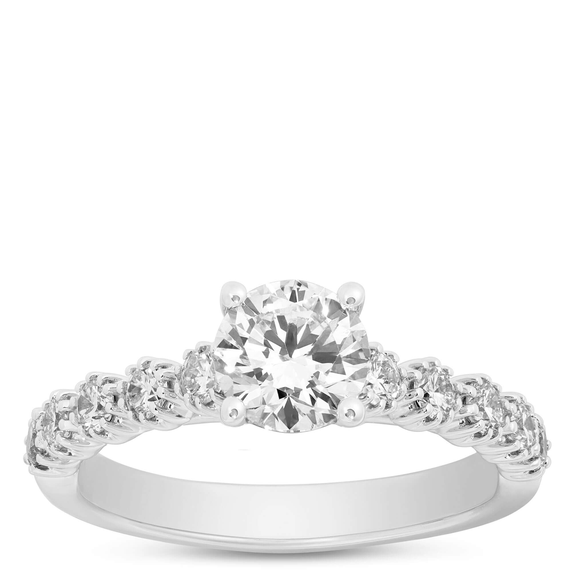 Round Cut Diamond Engagement Ring, 14K White Gold