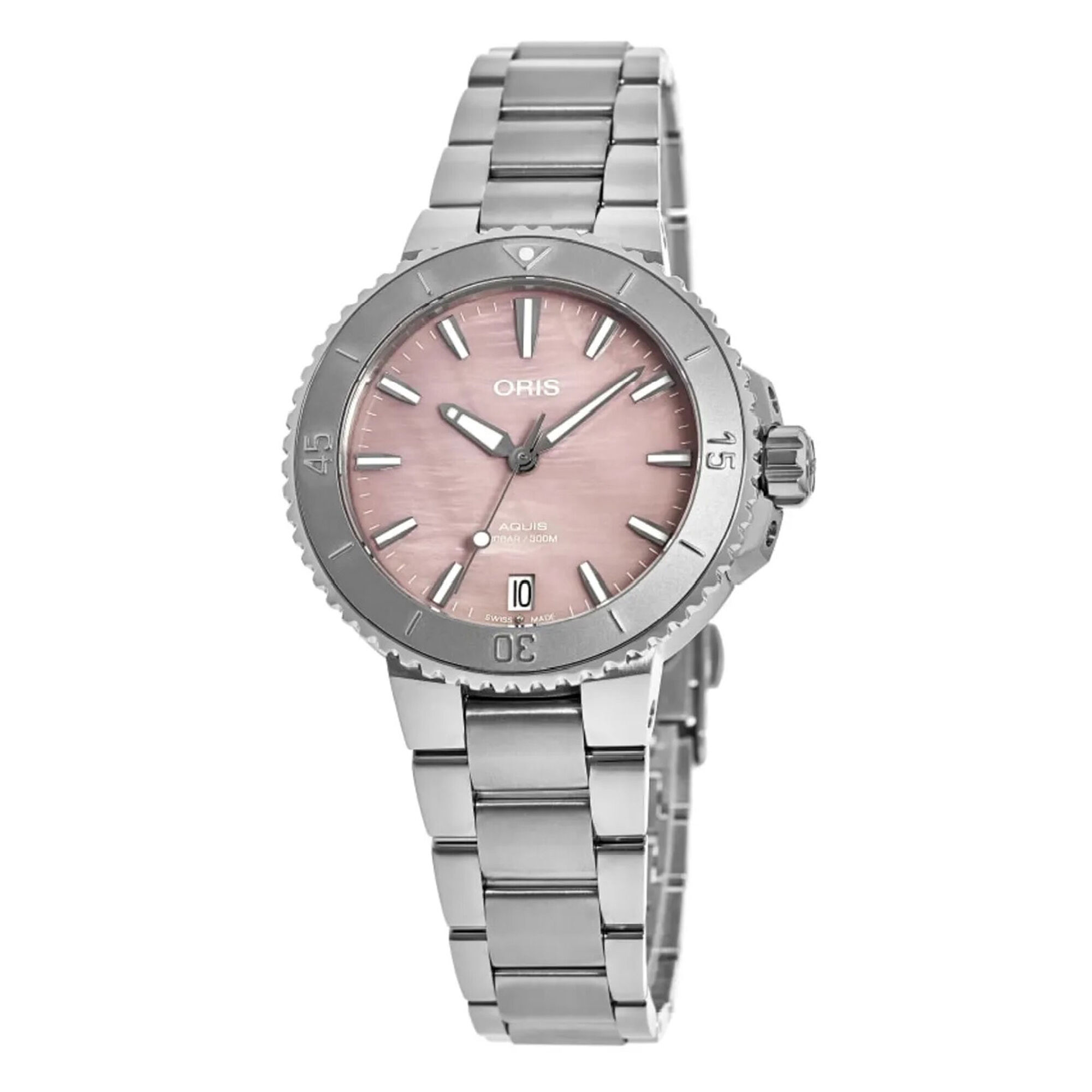 Oris Aquis Date Pink Mother of Pear Dial Watch, 36.5mm