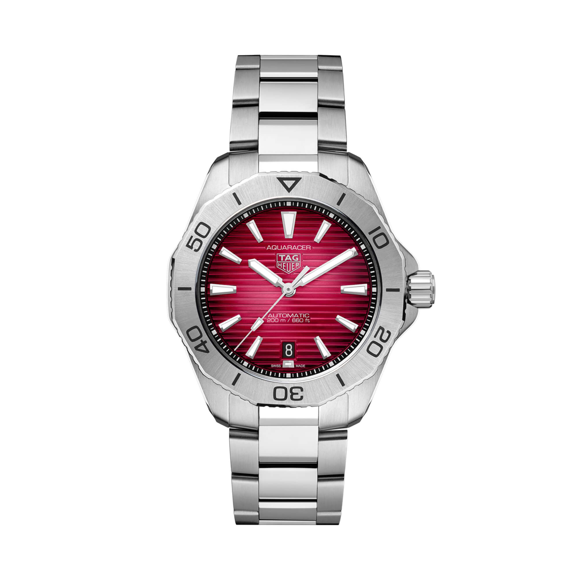 TAG Heuer Aquaracer Professional 200 Watch Red Dial Steel Bracelet, 40mm