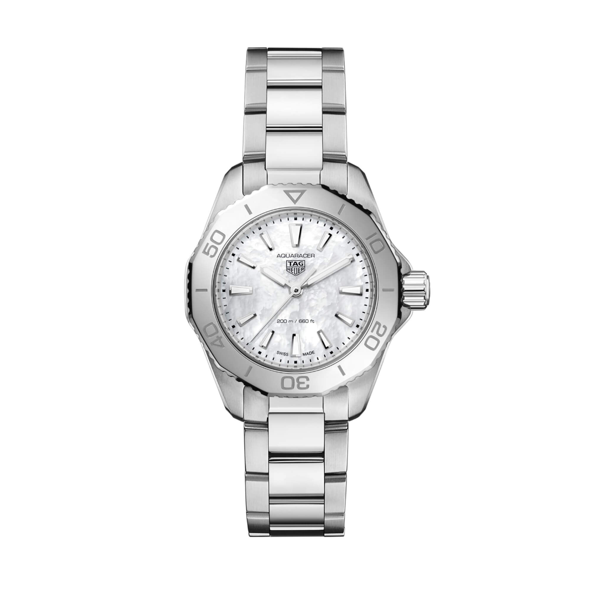TAG Heuer Aquaracer Professional 200 Watch White Dial Steel Bracelet, 30mm