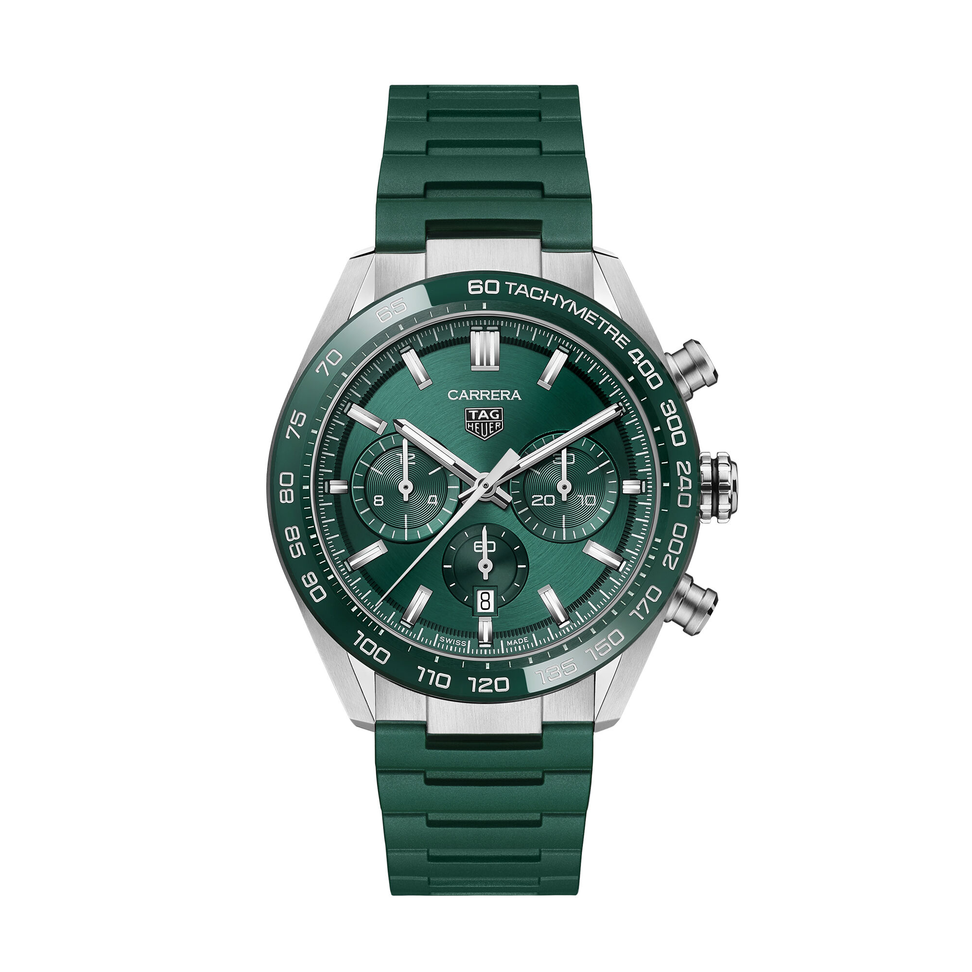TAG Heuer Carrera Chronograph Watch Green Dial Steel Bracelet, 44mm