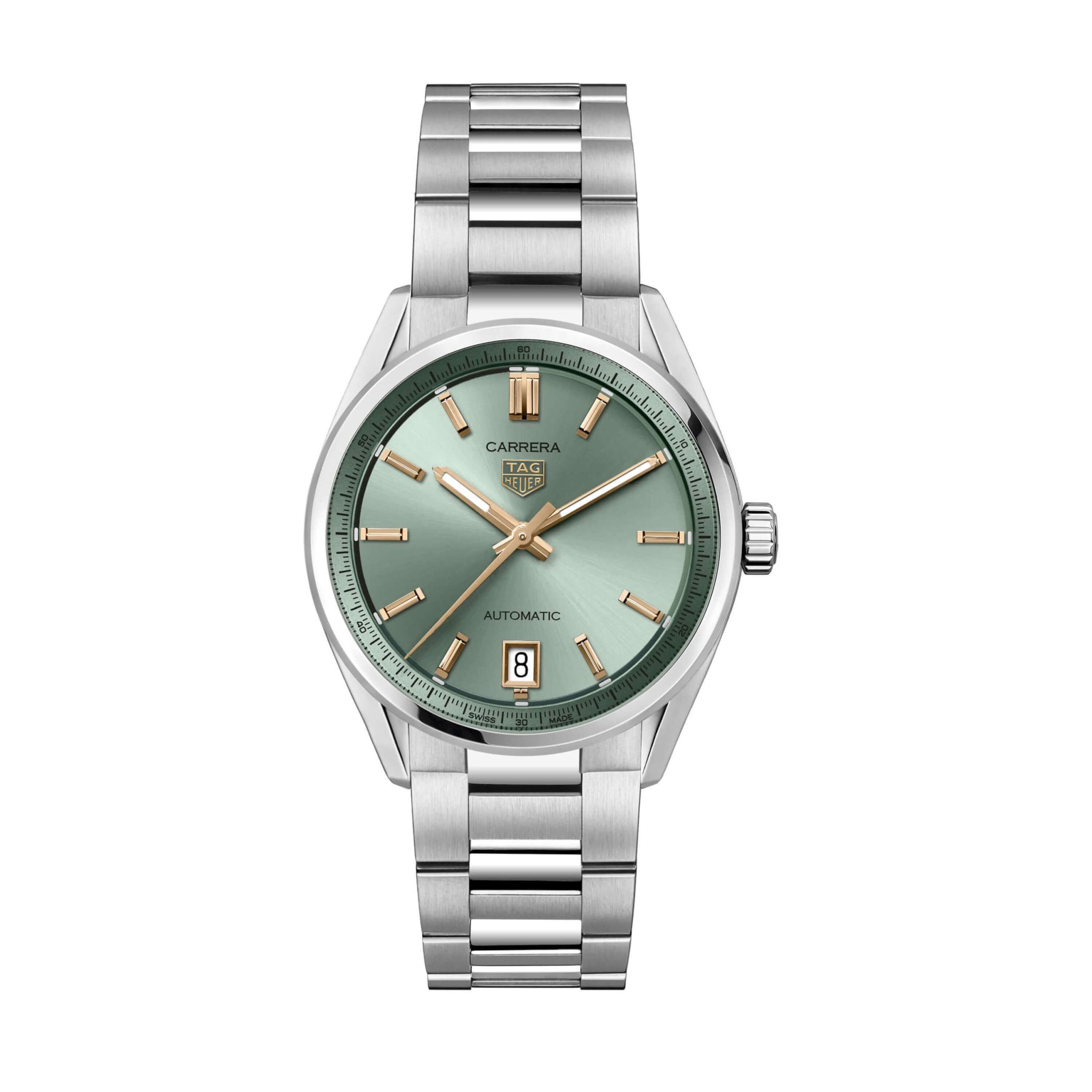 TAG Heuer Carrera Date Watch Green Dial Steel Bracelet, 36mm