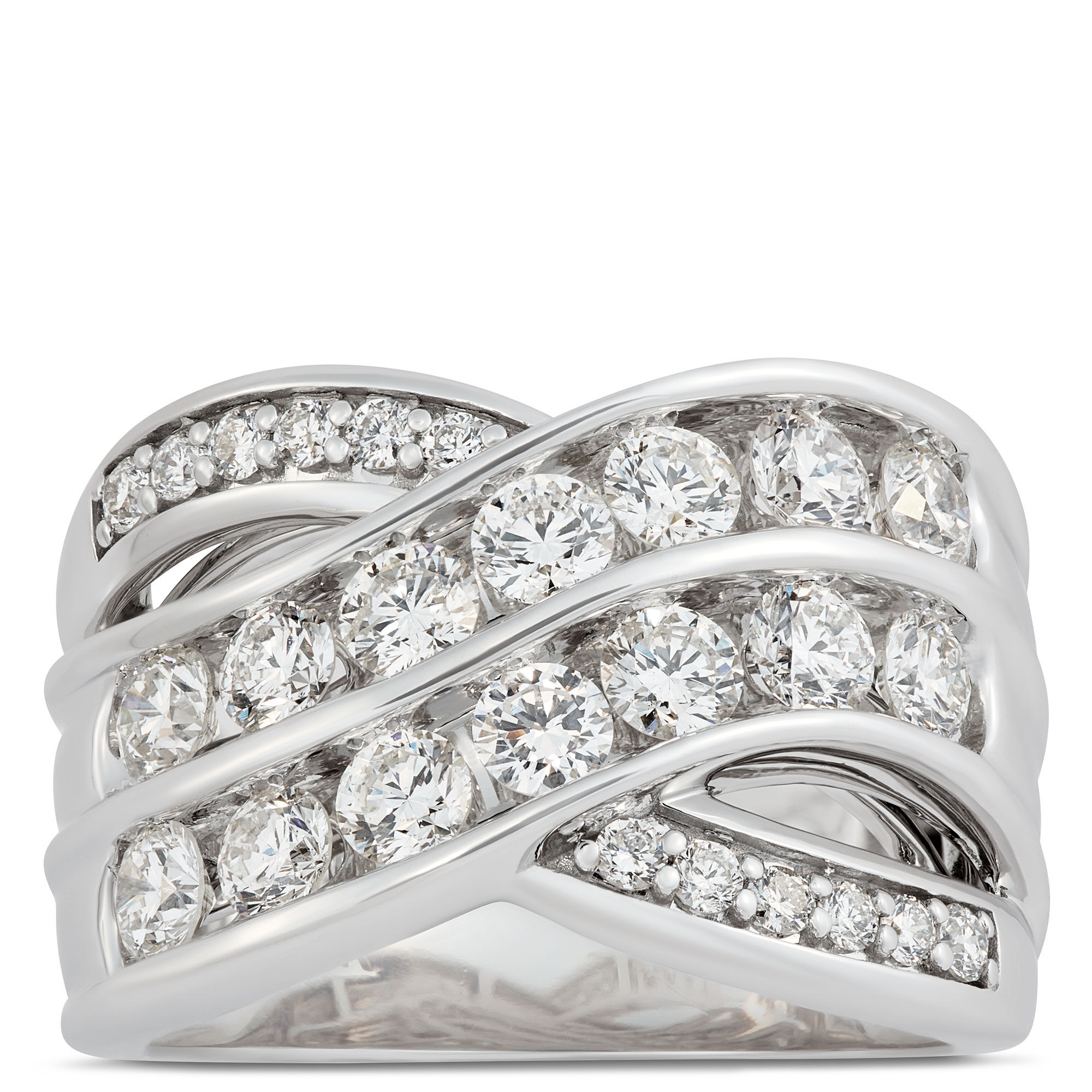 Double Crossover Diamond Ring in 14K White Gold
