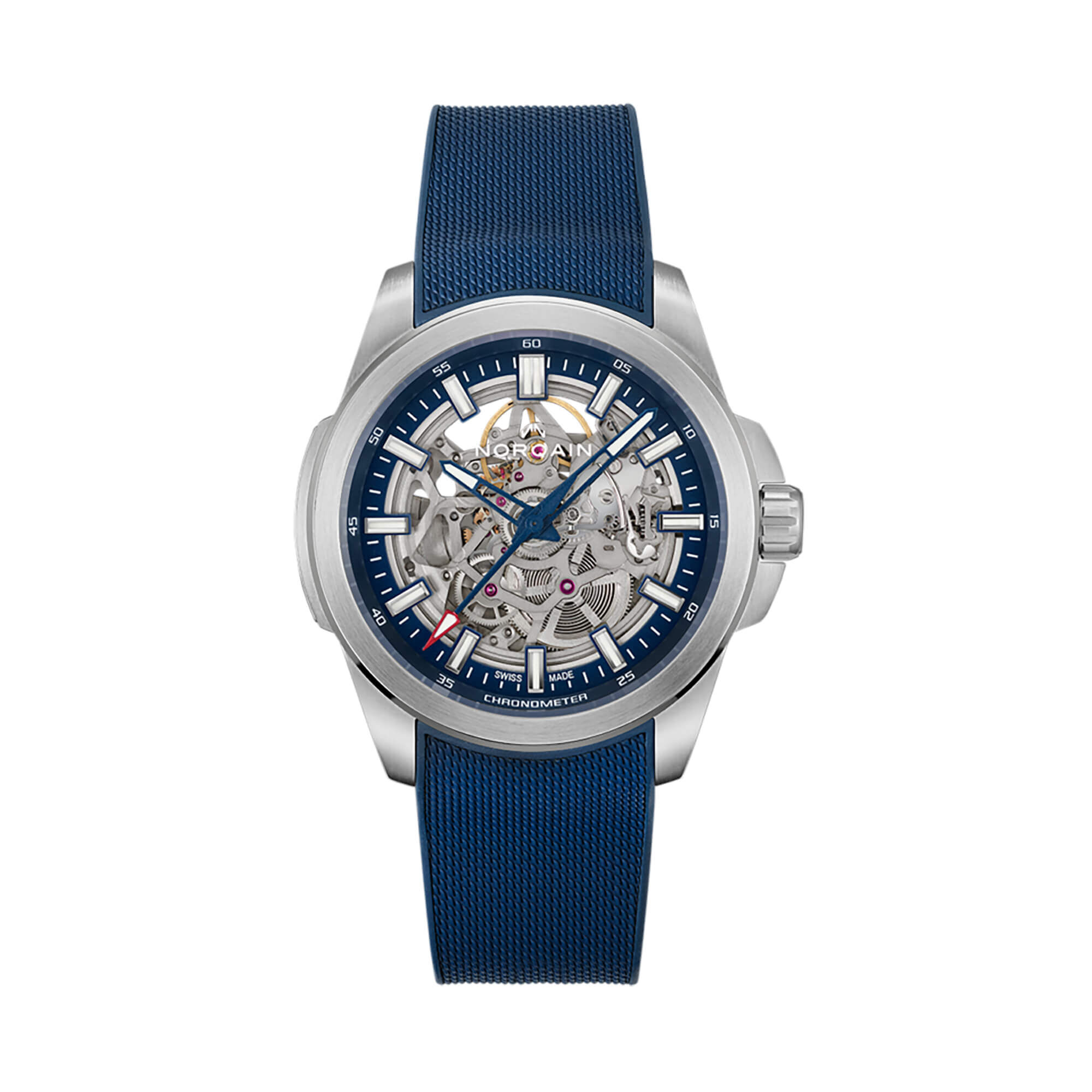 NORQAIN Independence Watch Skeleton Dial Blue Rubber Strap, 42mm