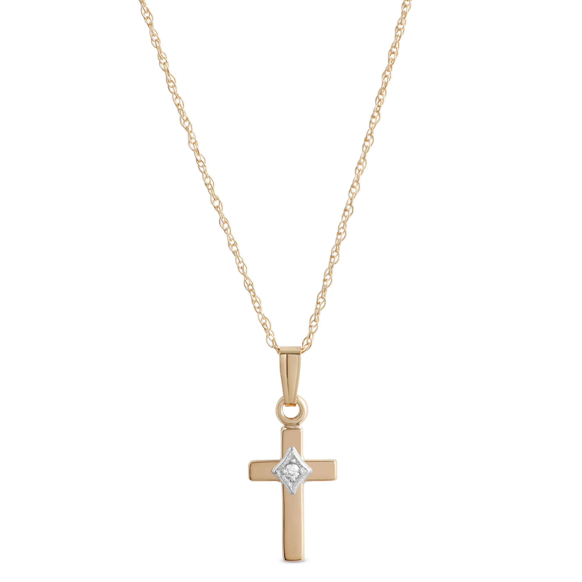 15-Inch Baby Cross Pendant Necklace, 14K Yellow Gold