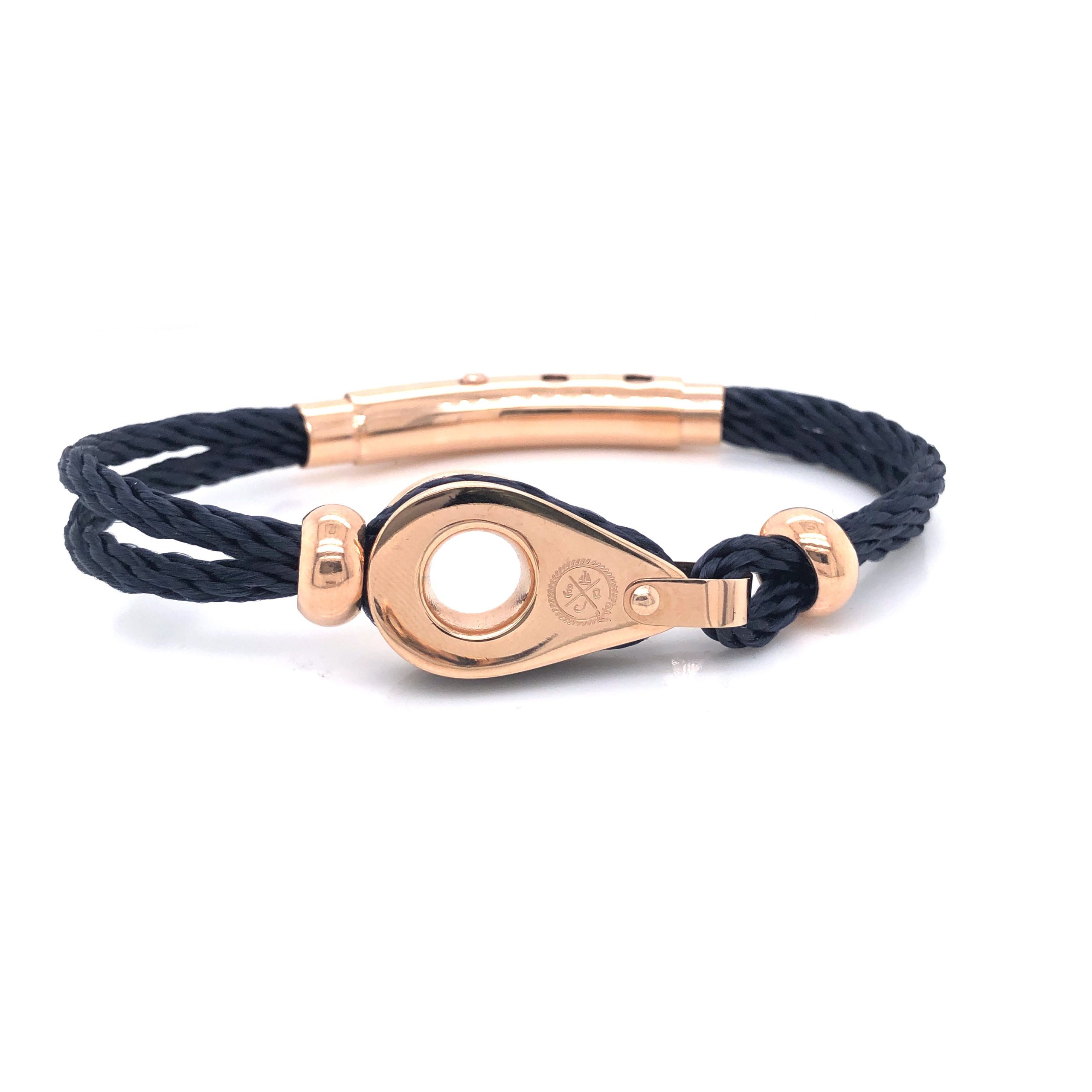 Black Double Rope with Rose-Gold Pulley and Beads Bracelet (Black/Rose-Gold)