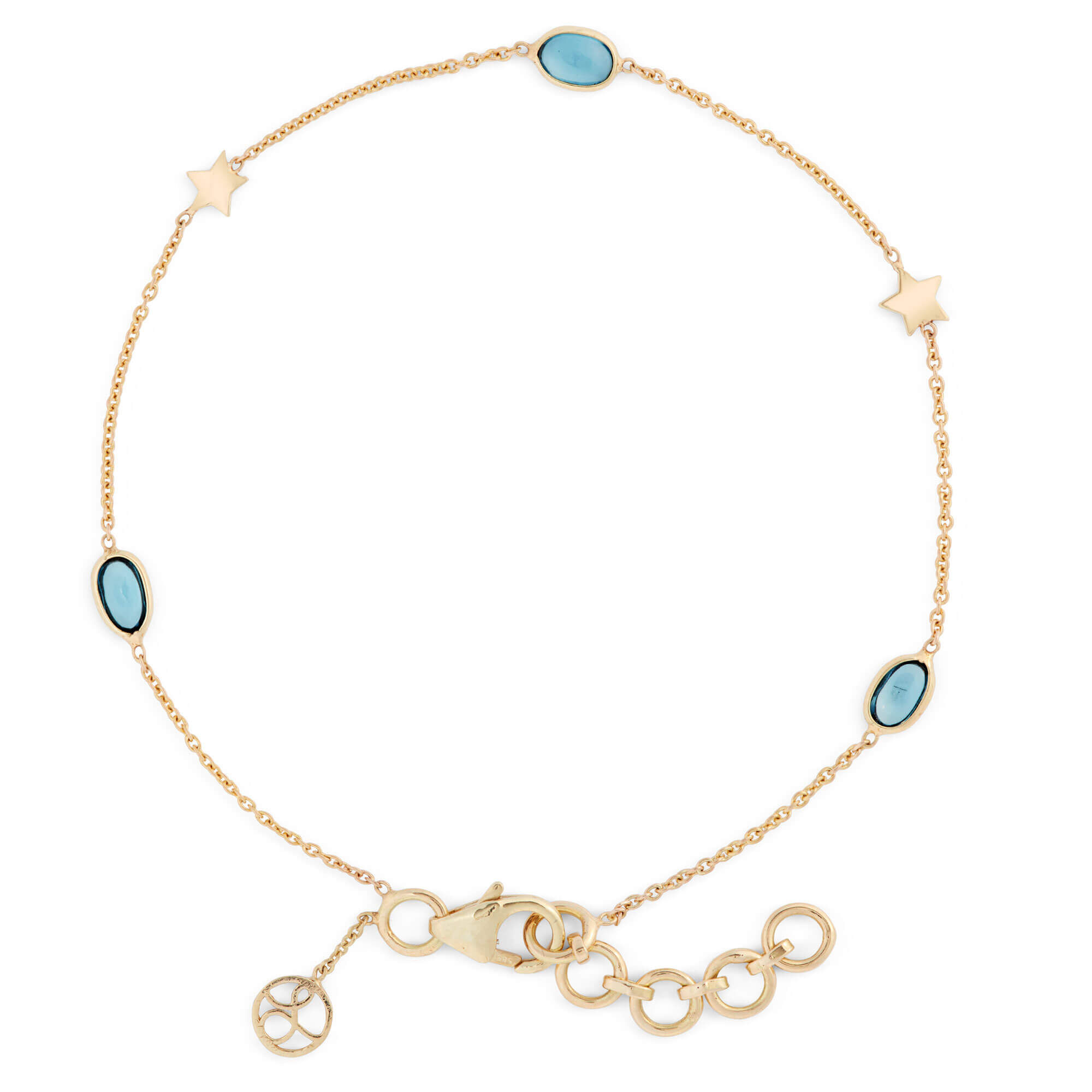 Oval Blue Topaz Station Bracelet, 14K Yellow Gold