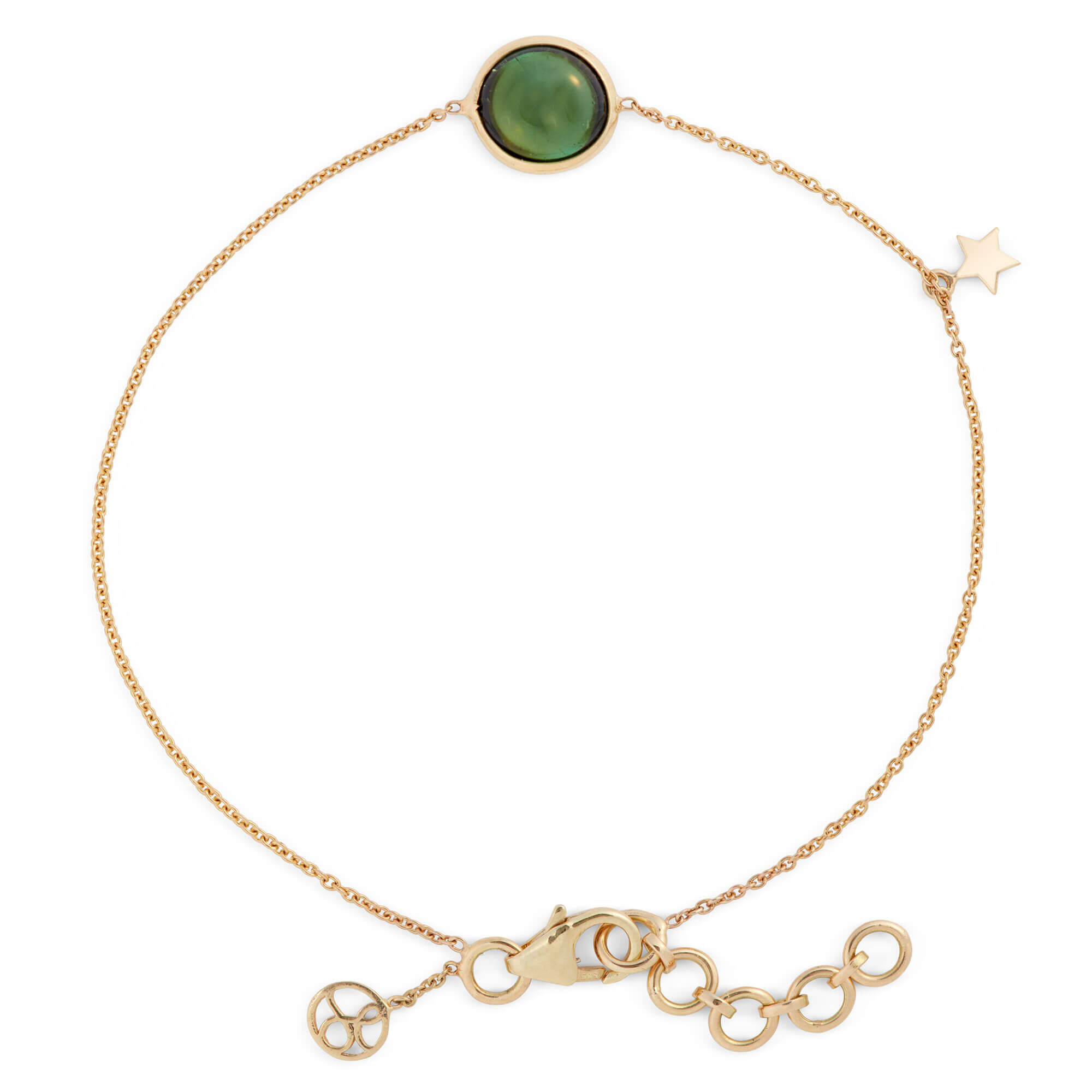 Round Tourmaline and Star Dangle Bracelet, 14K Yellow Gold