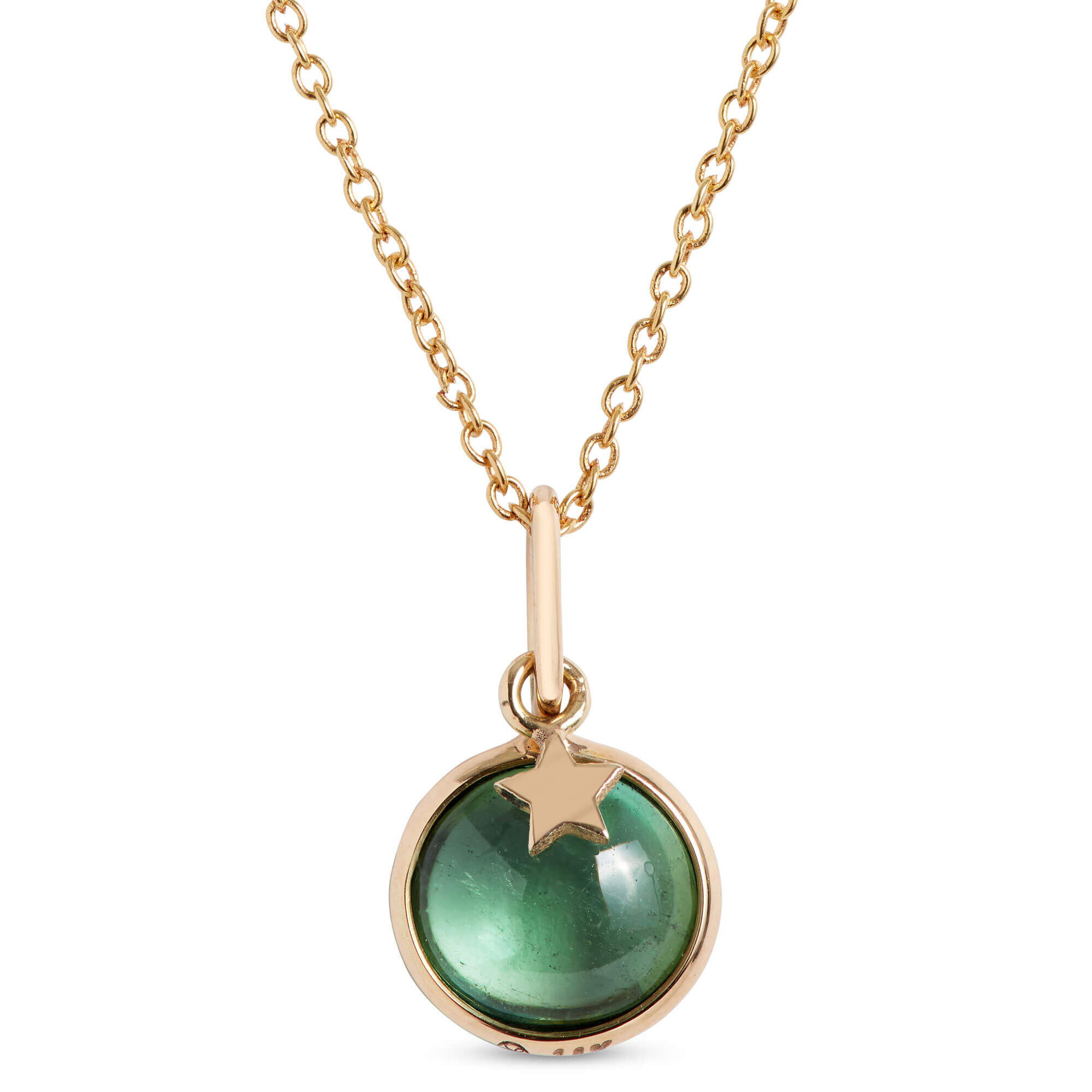 Round Green Tourmaline Pendant Necklace with Star Overlay, 14k Yellow Gold