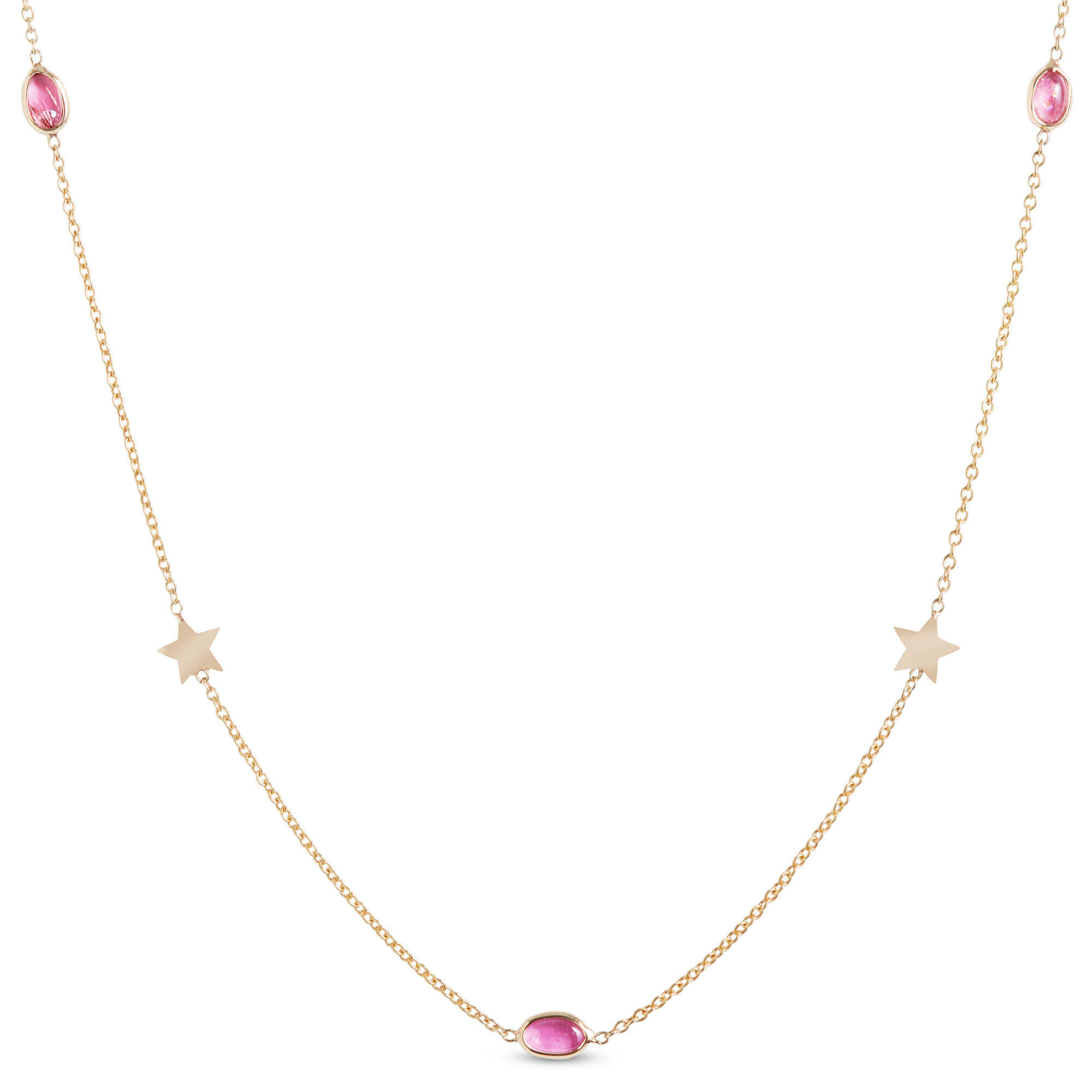Pink Tourmaline Station Necklace, 14K Yellow Gold