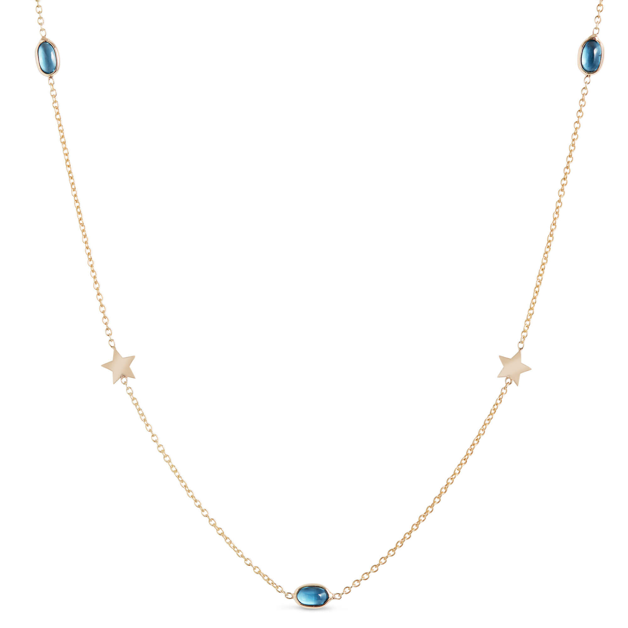 Blue Topaz Station Necklace, 14K Yellow Gold
