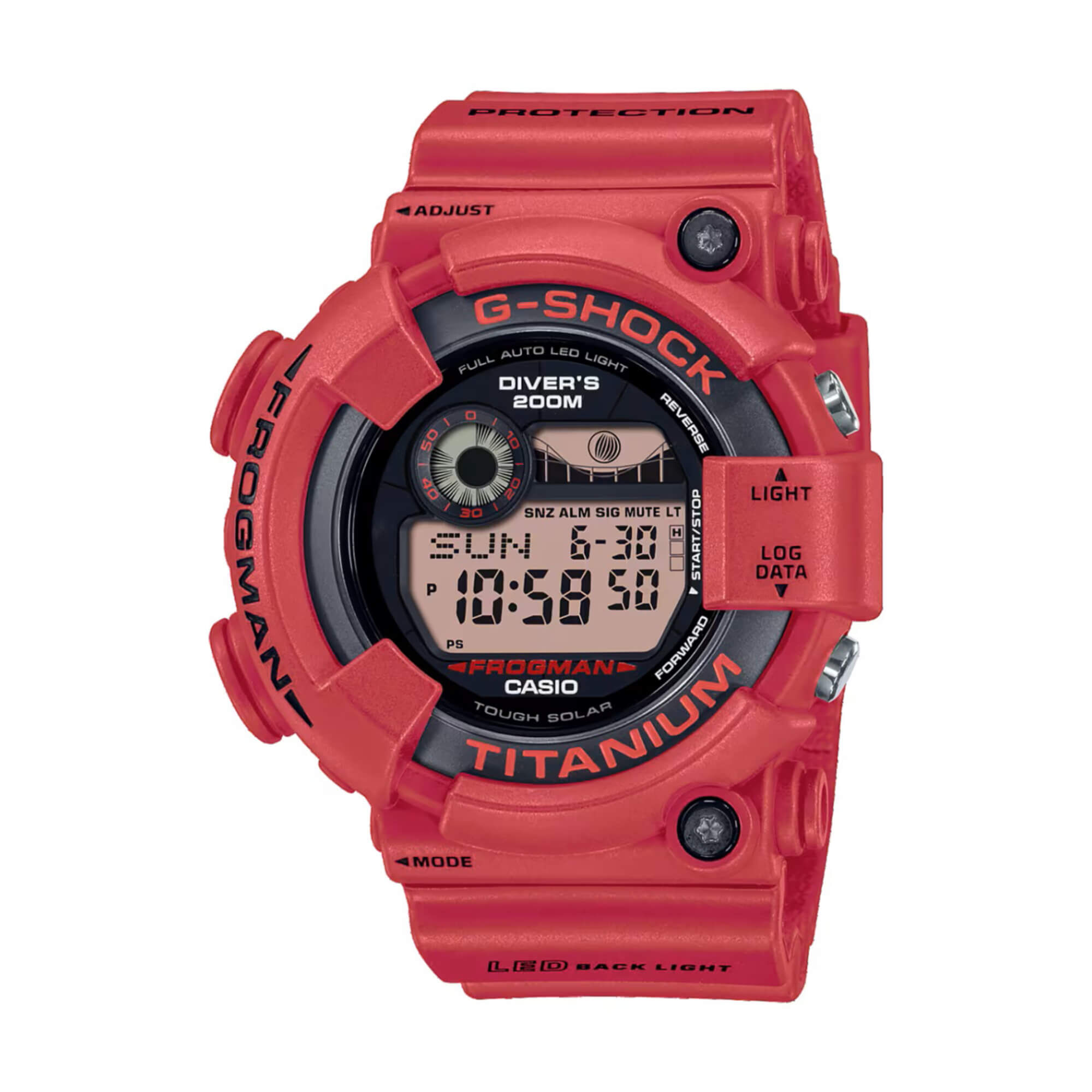 G-Shock Master of G-Sea Frogman Watch Digital Dial Red Resin Strap, 52mm