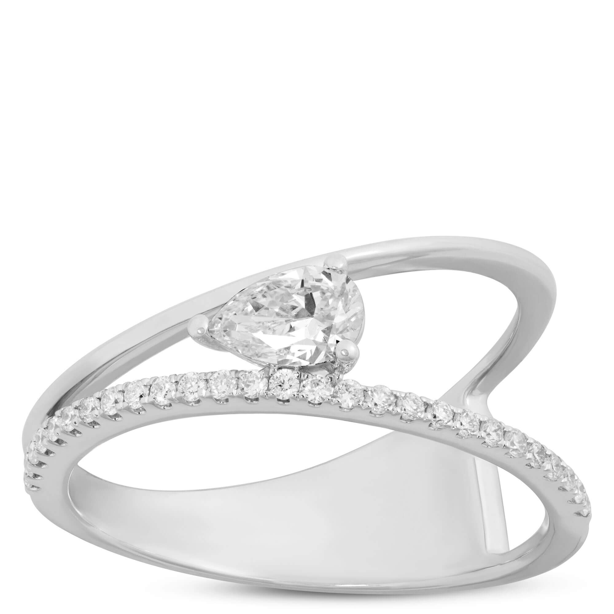 Pear and Round Diamond Ring, 14K White Gold