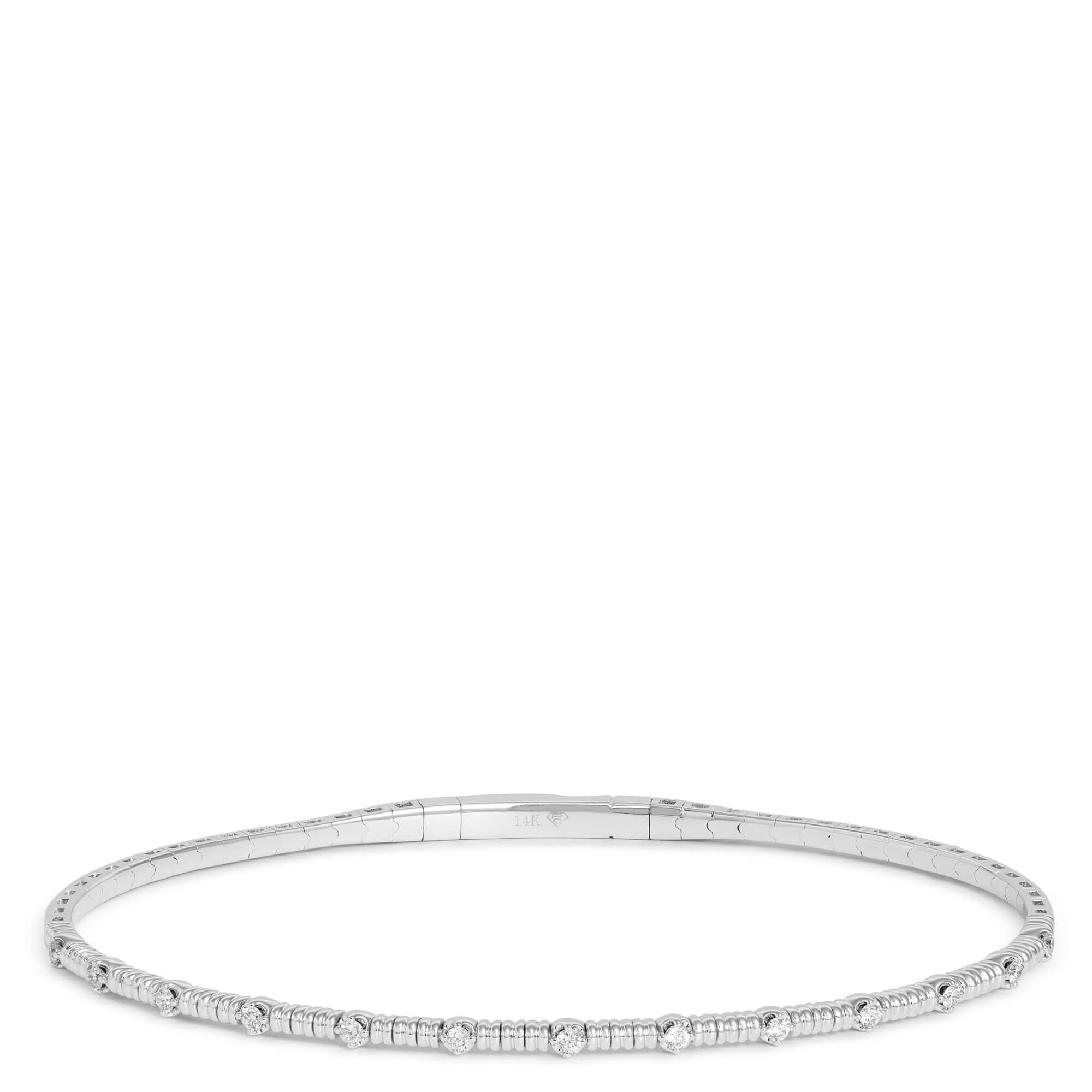 Round Diamond Bangle Bracelet, 14K White Gold