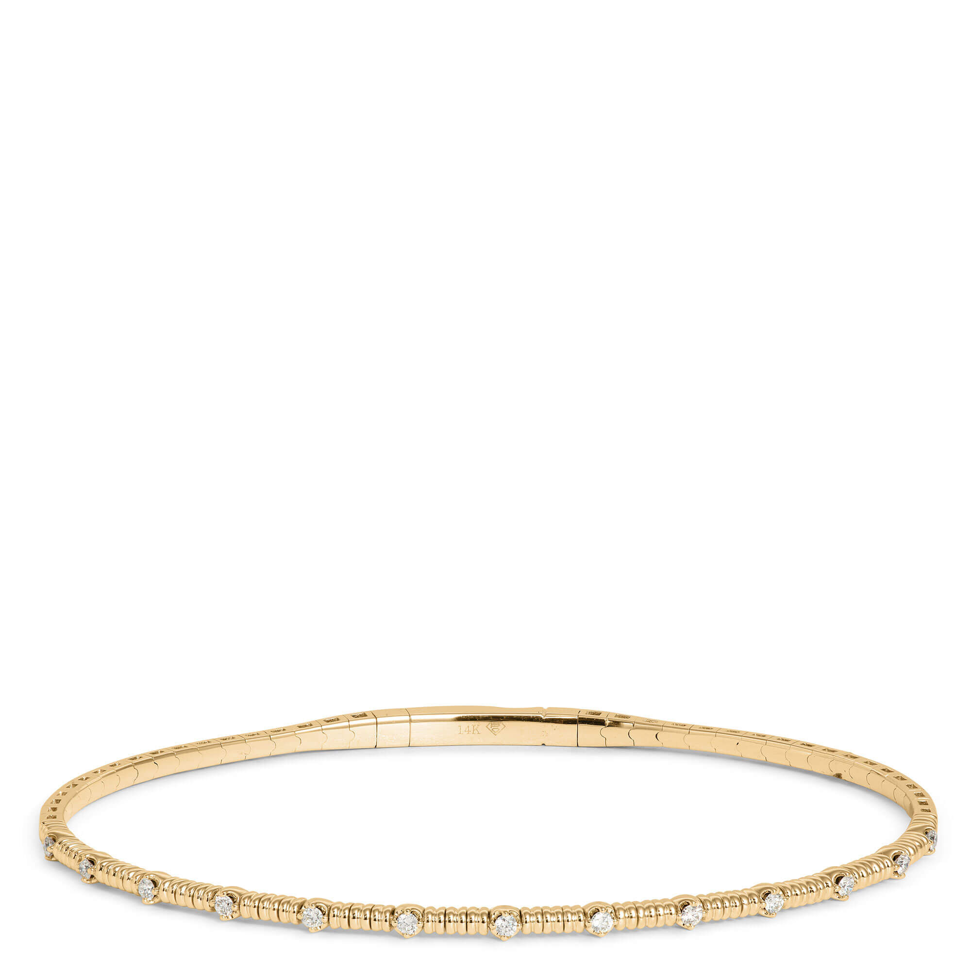 Round Diamond Bangle Bracelet, 14K Yellow Gold