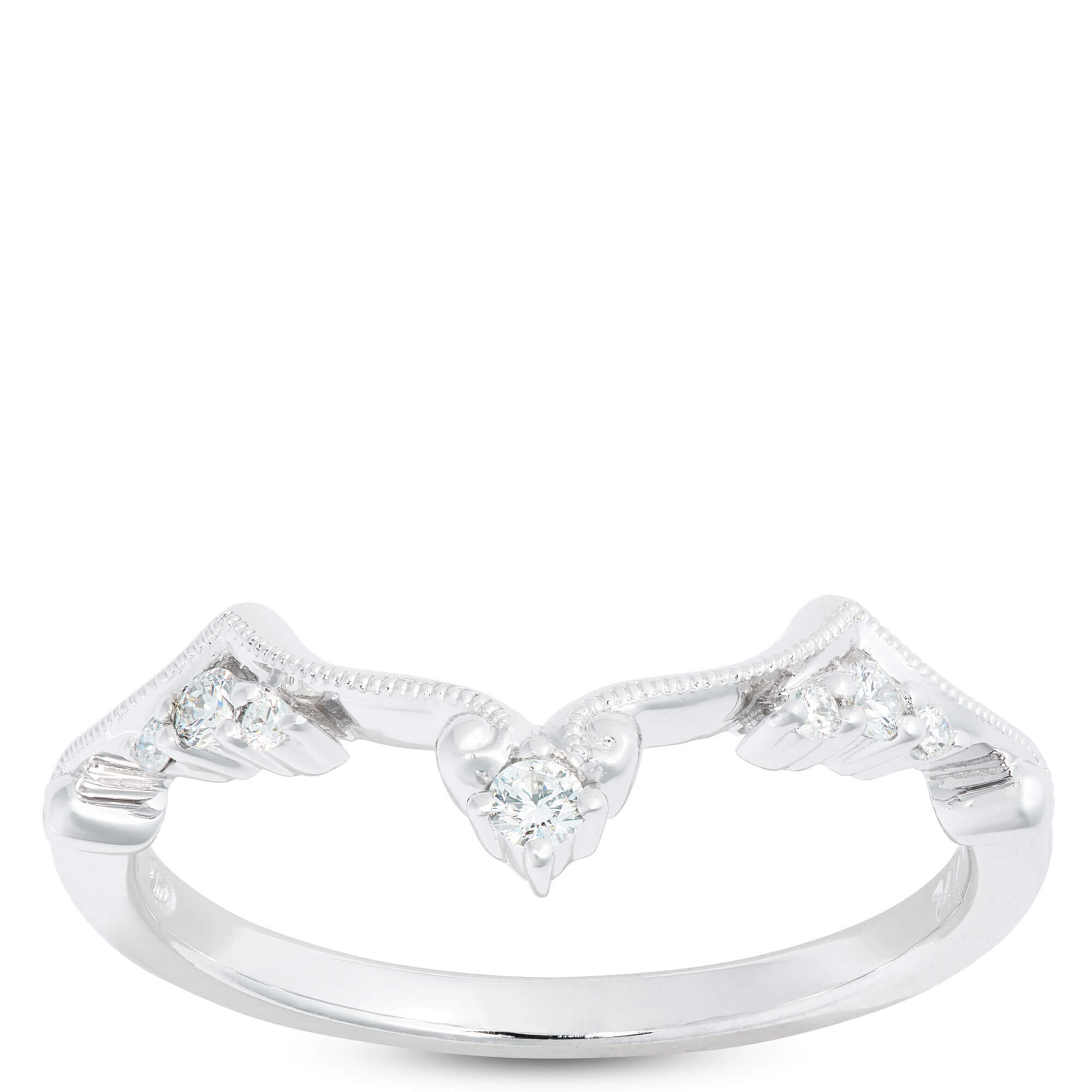 Contoured Band Diamond Ring, 14K White Gold