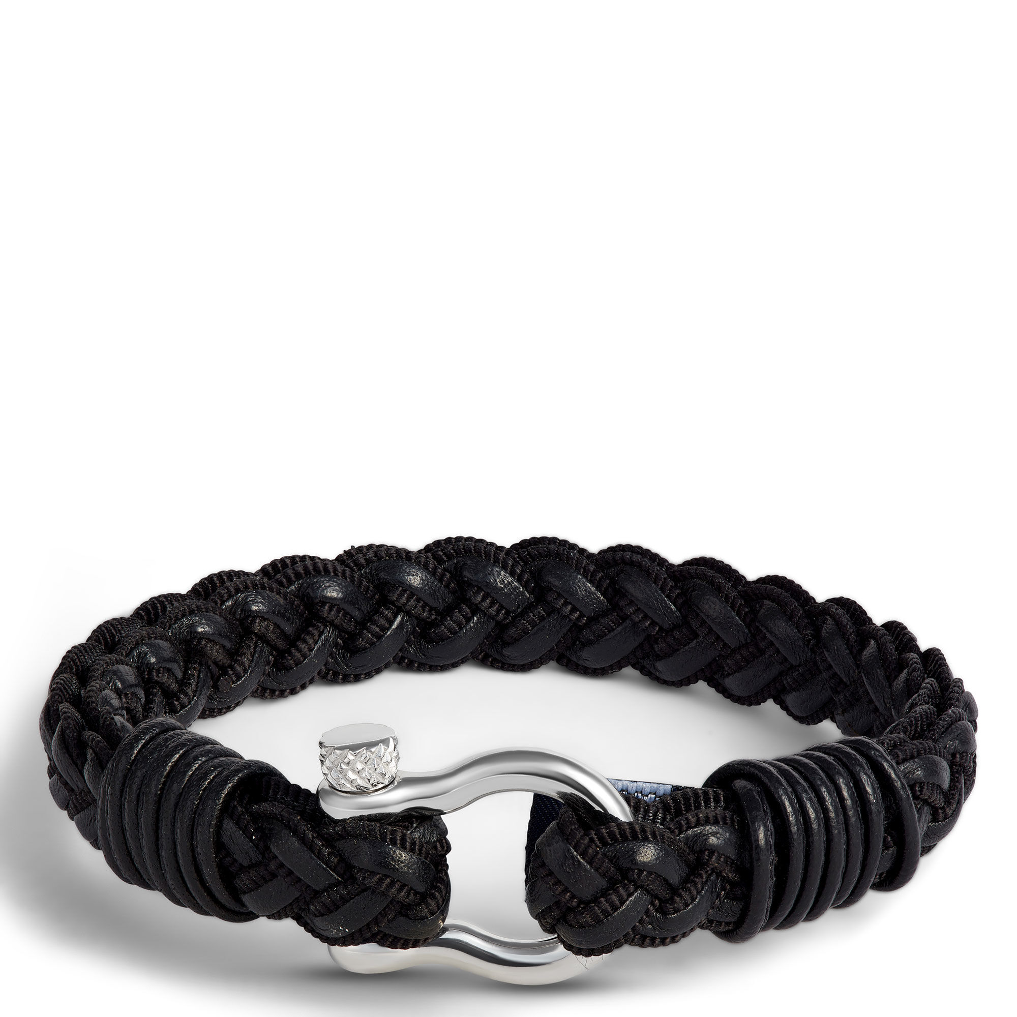 8.5-Inch Black Braided Leather Gents Bracelet, Sterling Silver Buckle