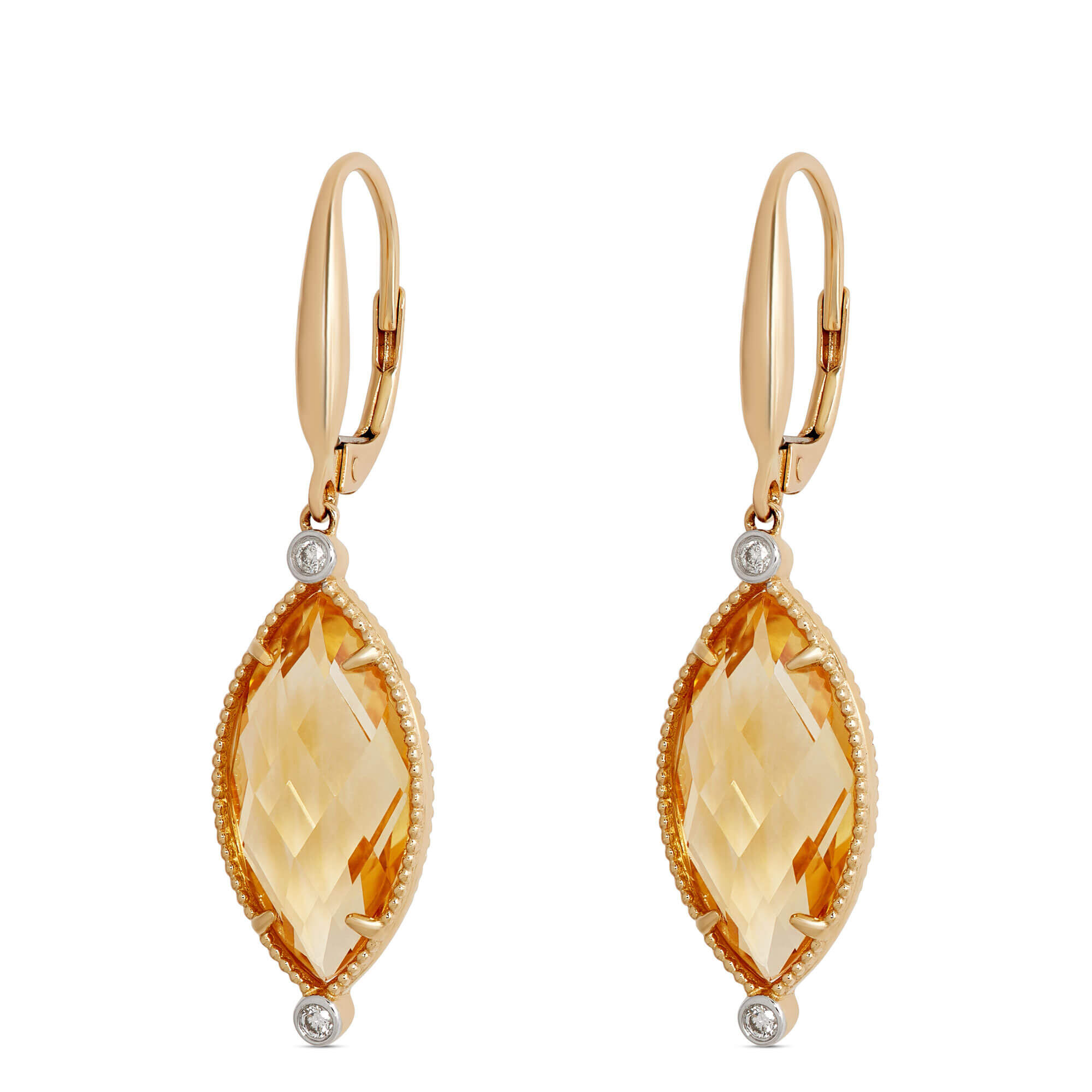 Citrine Eurowire Gemstone Earrings, 14K Yellow Gold