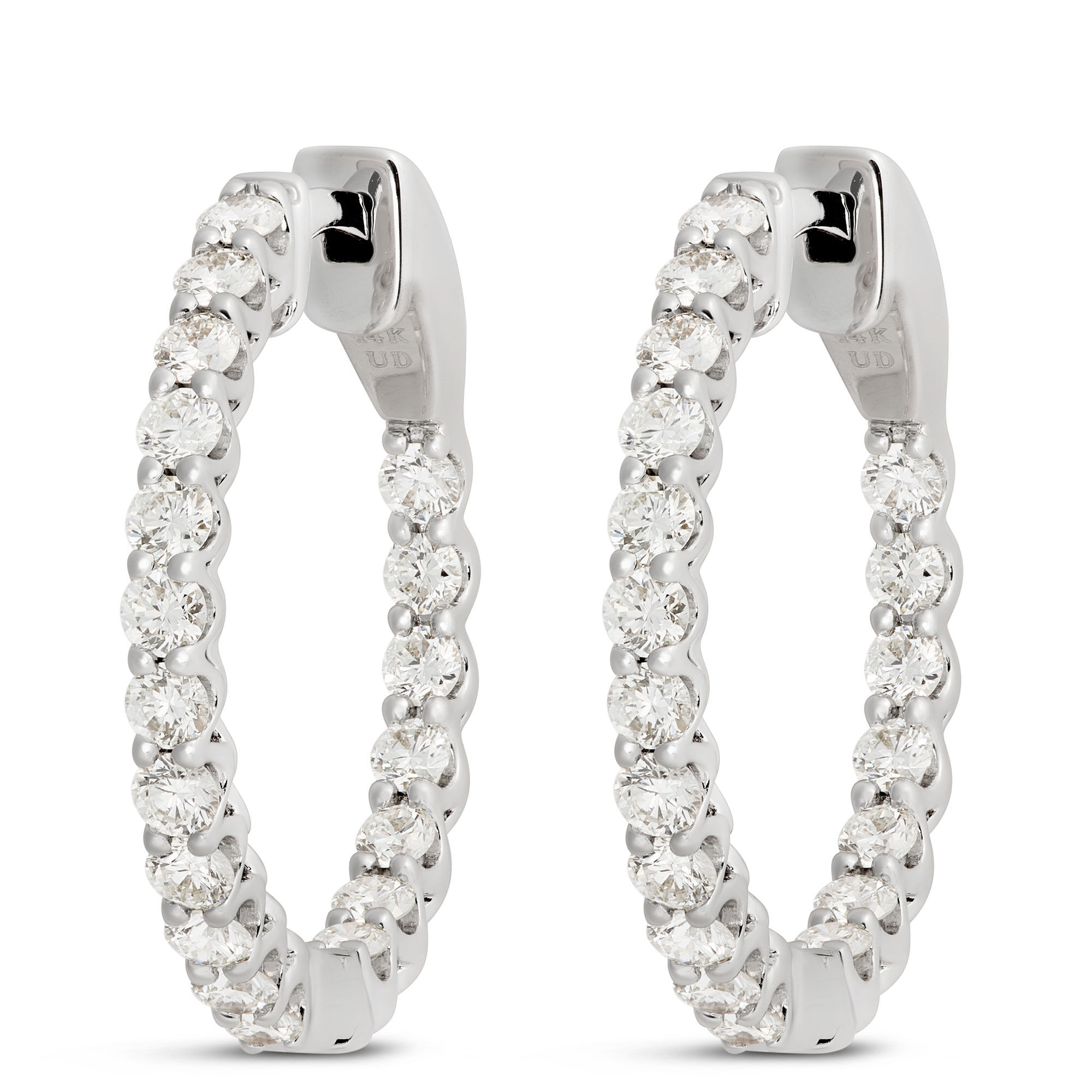 Diamond Inside Out Hoops, 14K White Gold