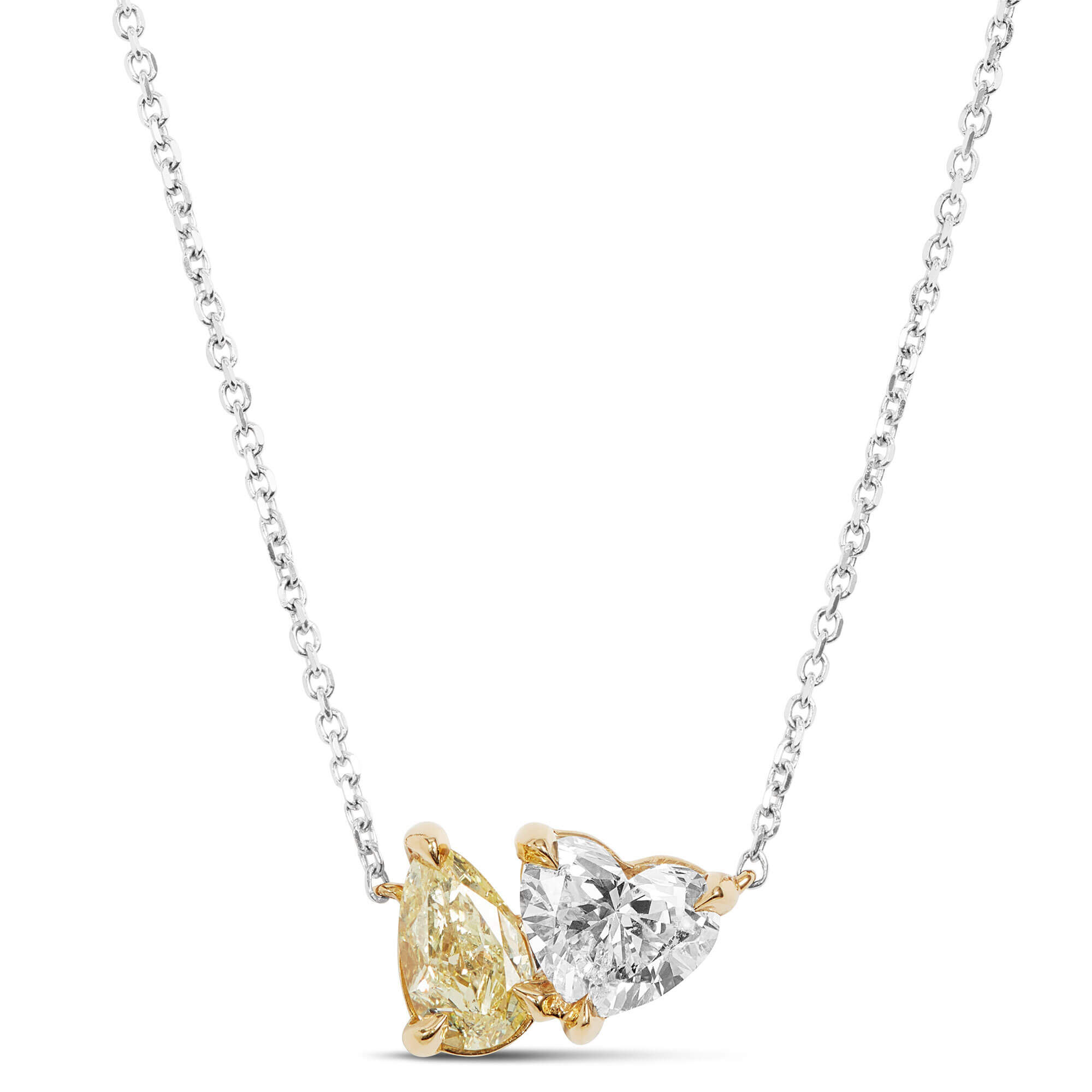 Duo Colored Diamond Necklace, 18K White Gold