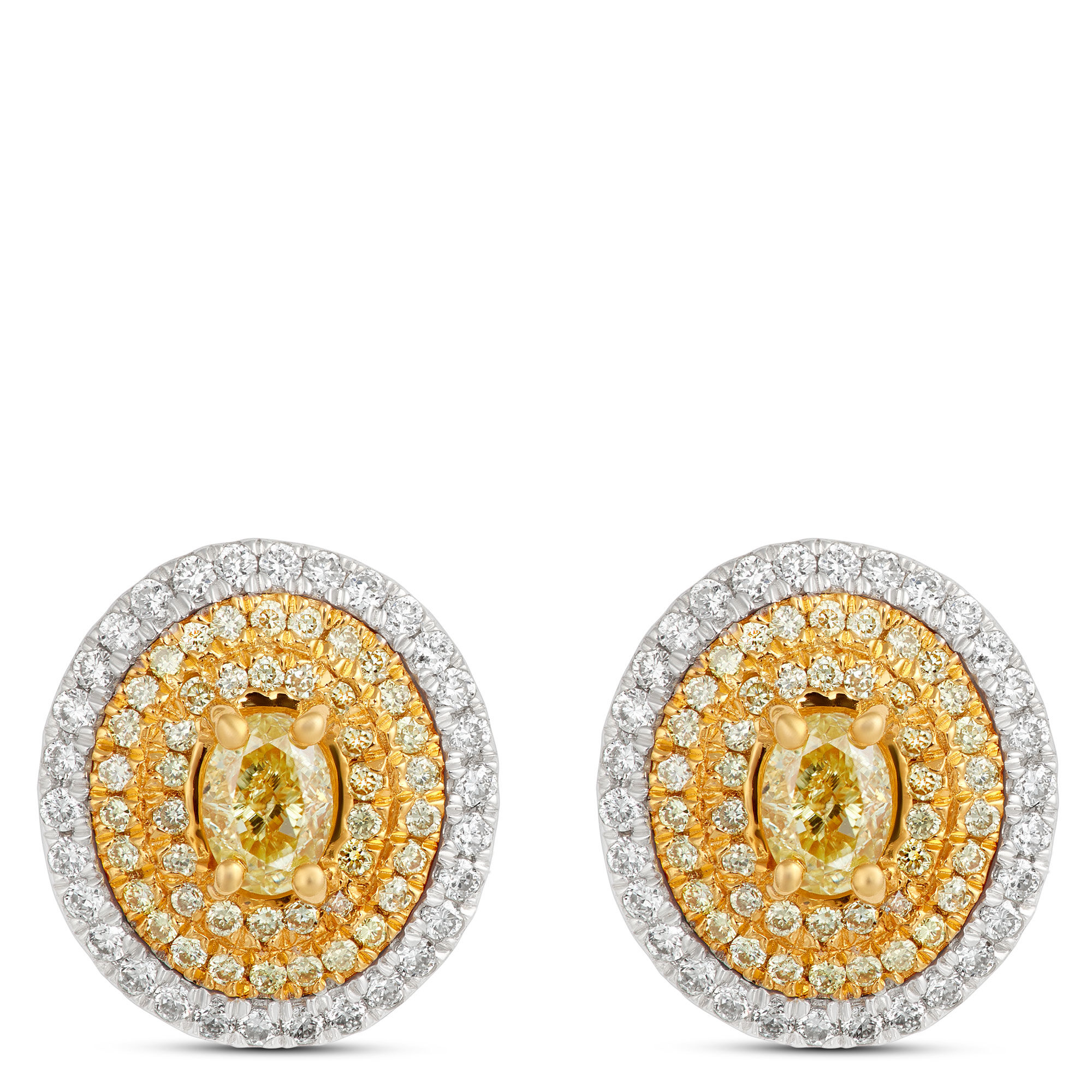 Two Tone Cluster Diamond Studs, 14K Gold
