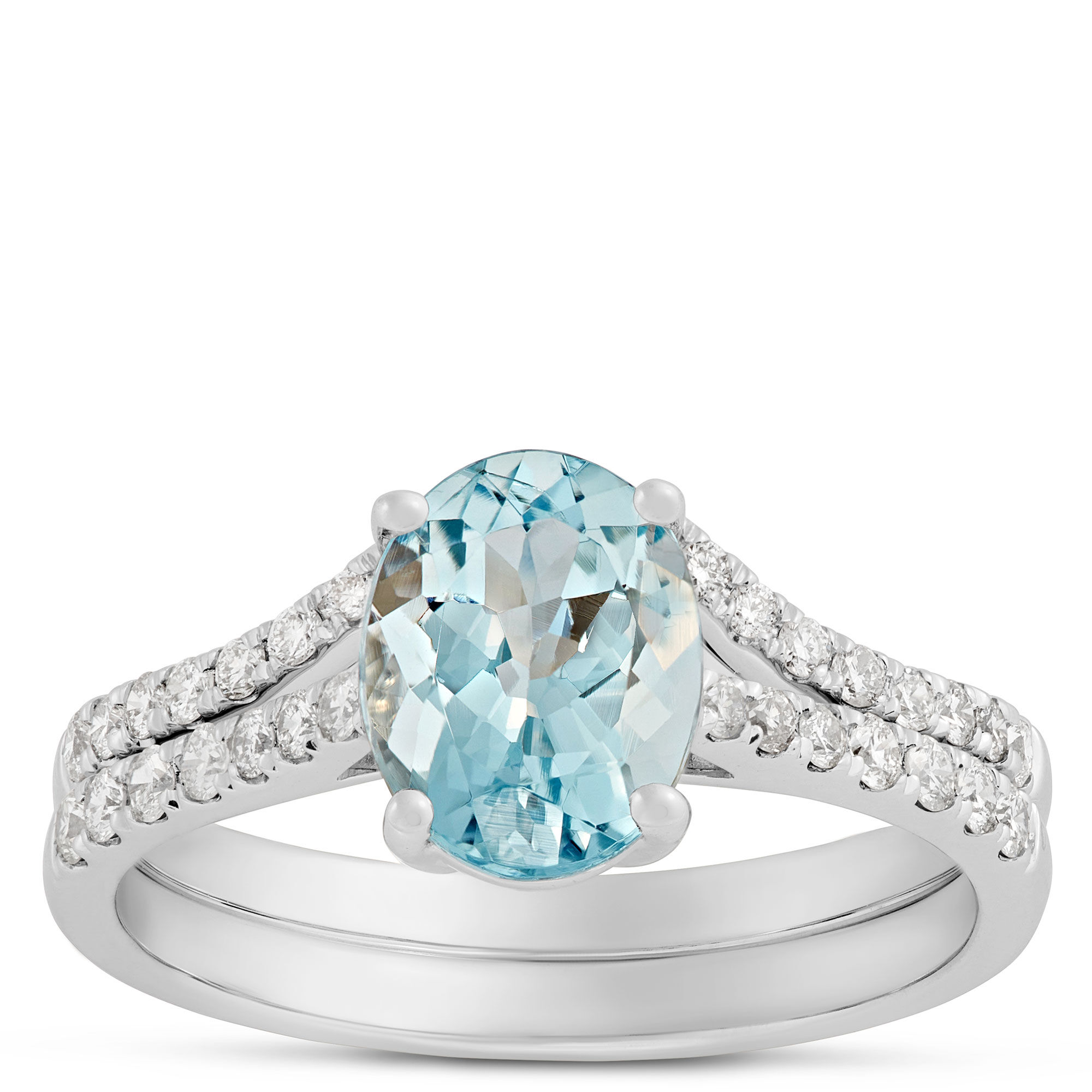 Oval Aquamarine and Diamond Ring, 14K White Gold