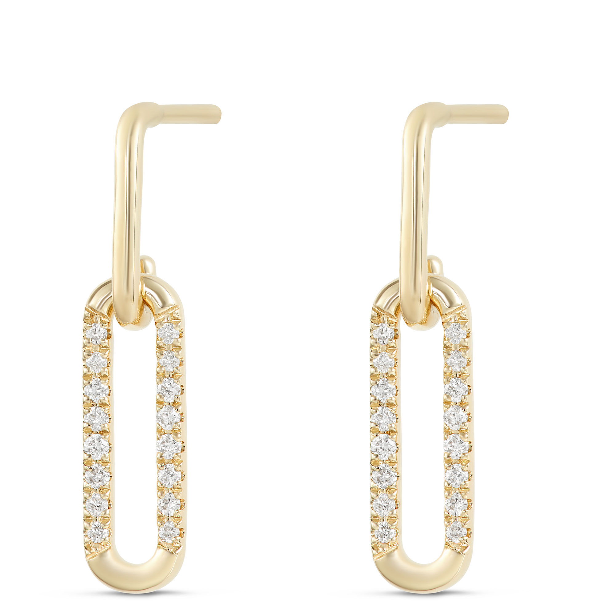 Paperclip Drop Diamond Earrings, 14K Yellow Gold