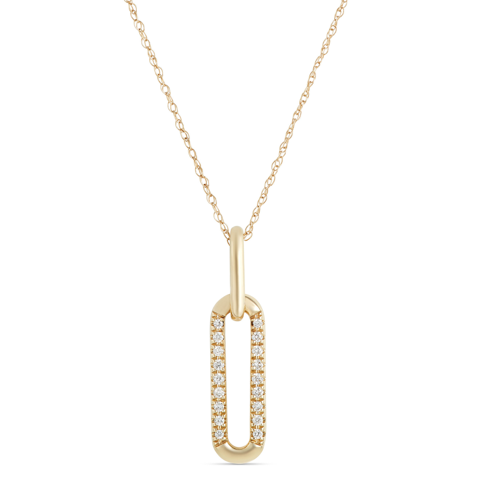Paperclip Drop Diamond Necklace, 14K Yellow Gold