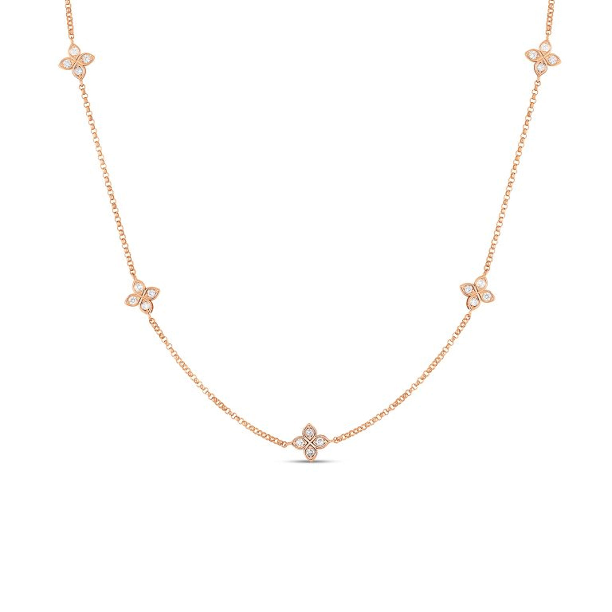 Roberto Coin Love By The Inch 5 Station Flower Necklace, 18K Rose Gold