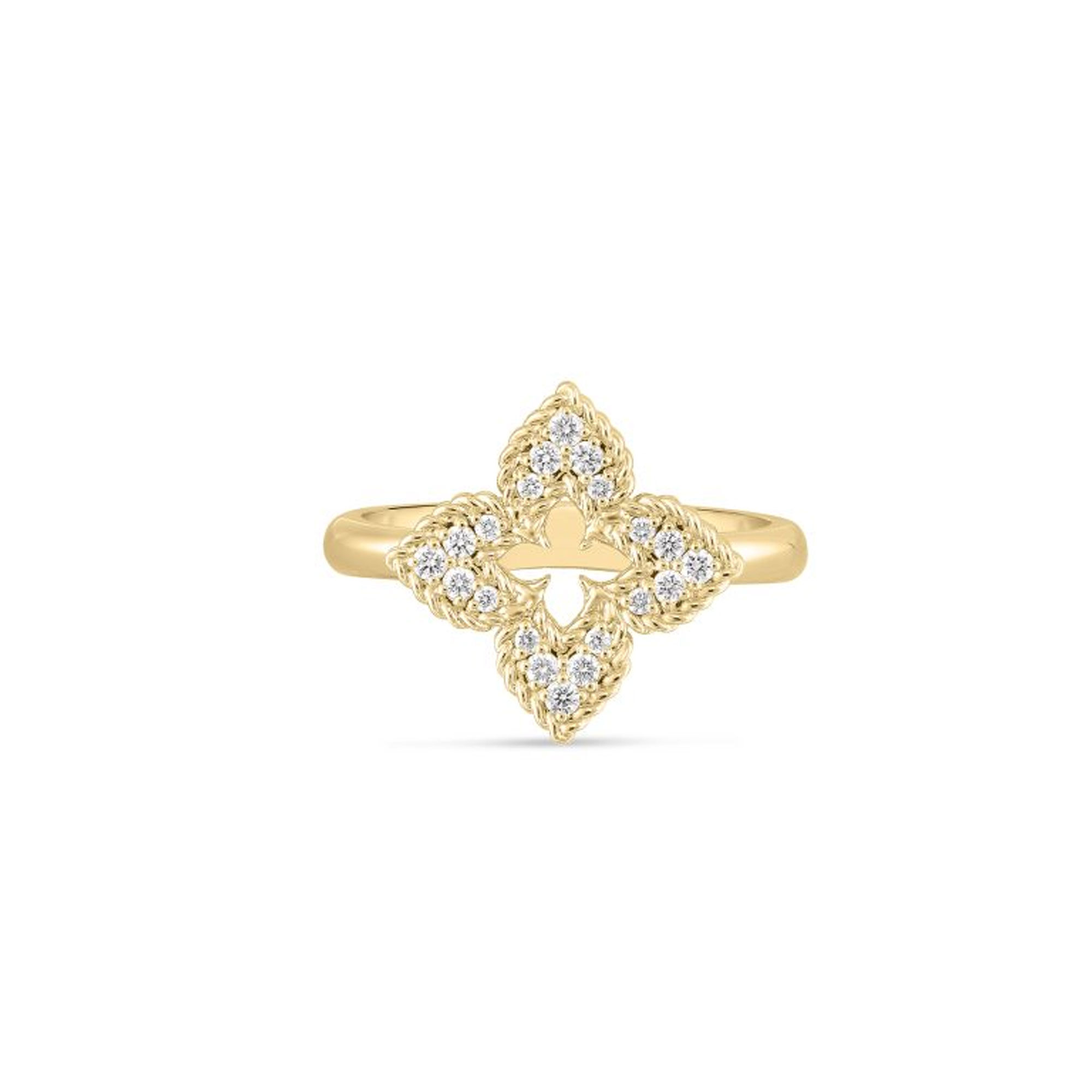 Roberto Coin Venetian Princess Small Diamond Pave Flower Ring 18K Yellow Gold