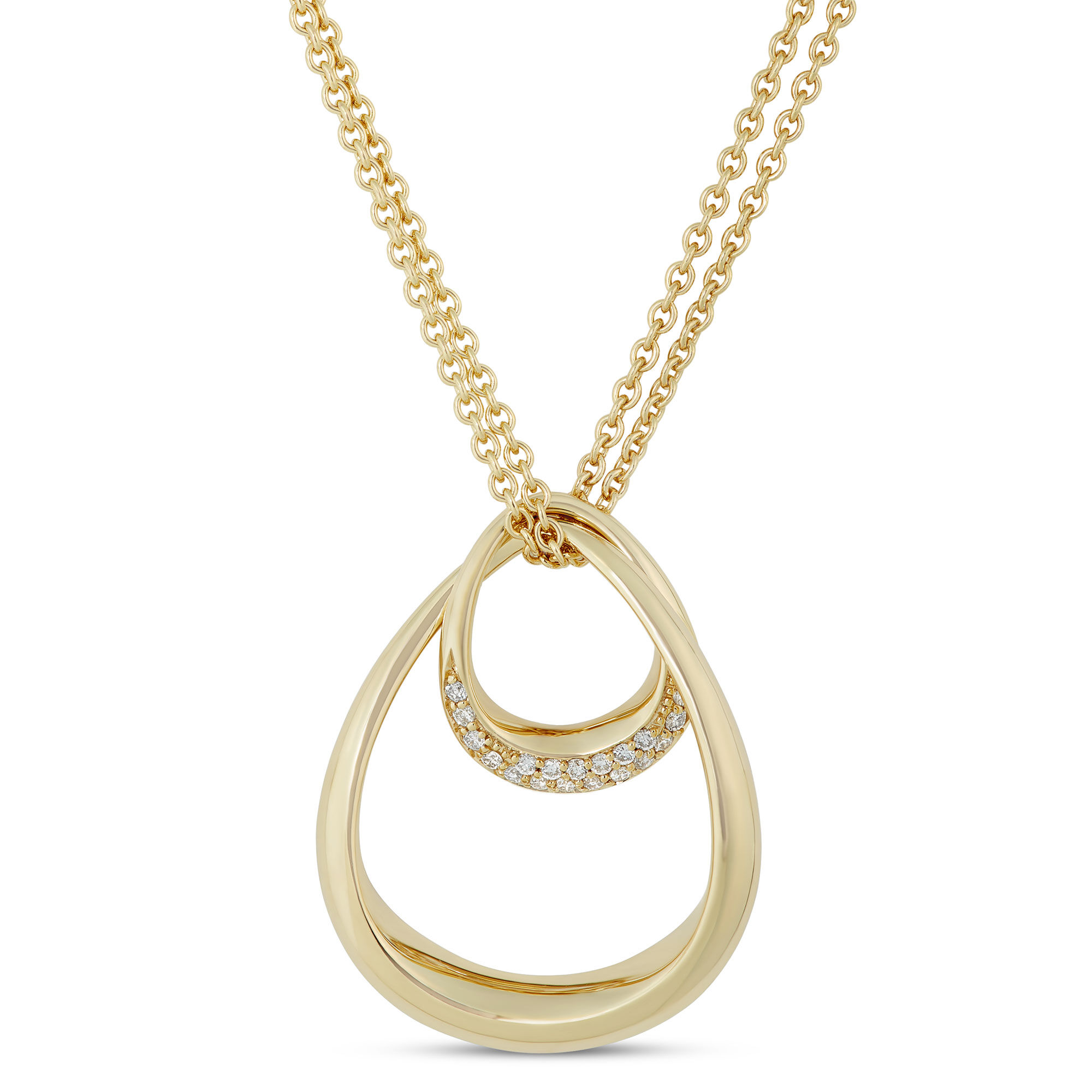 Double Loop Cluster Diamond Pendant, 14K Yellow Gold