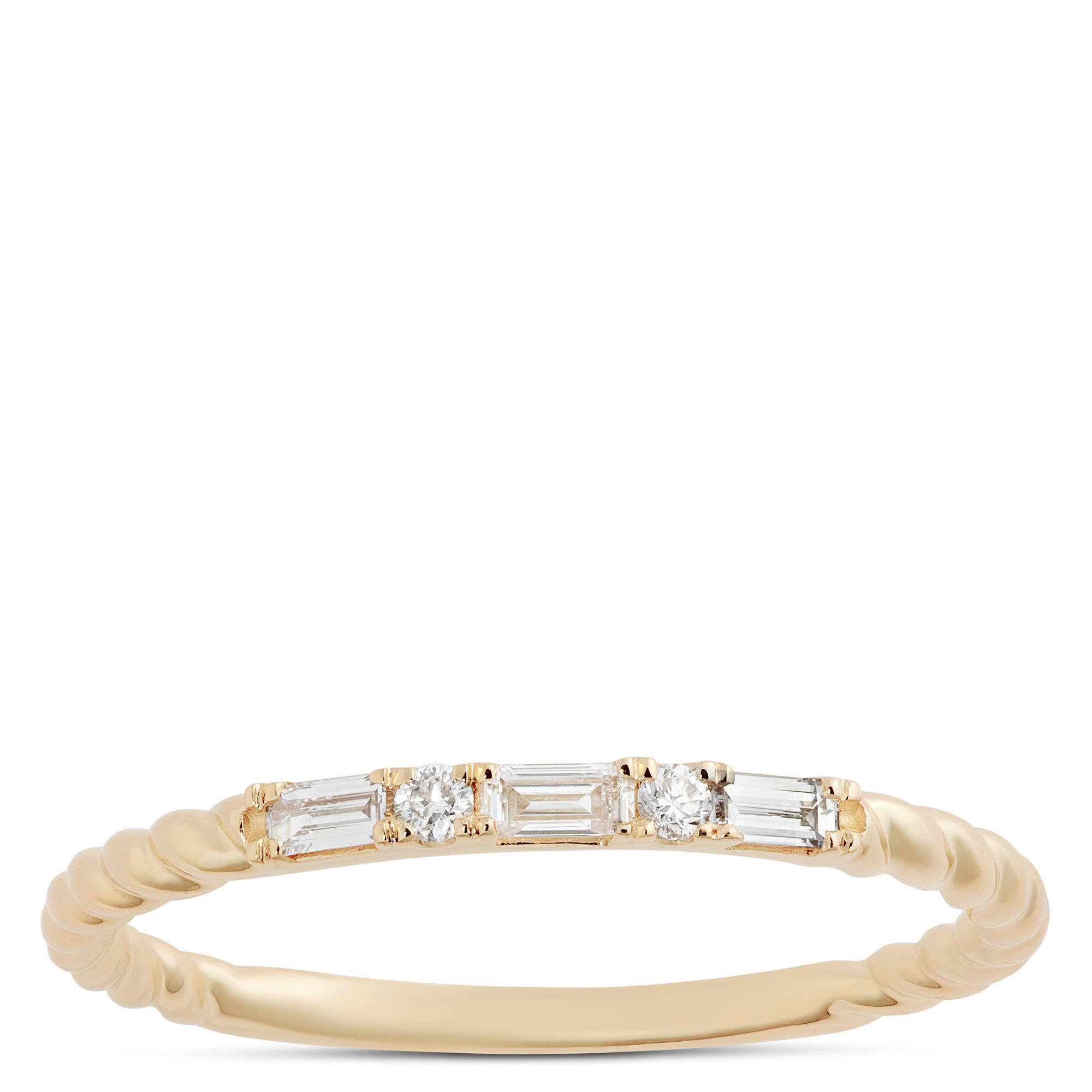 Rope Shank Diamond Ring, 14K Yellow Gold