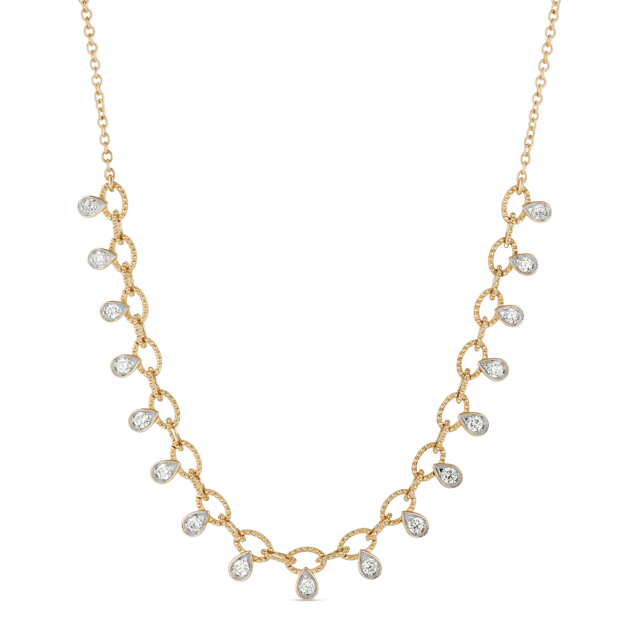Oval Link Diamond Necklace, 14k Gold