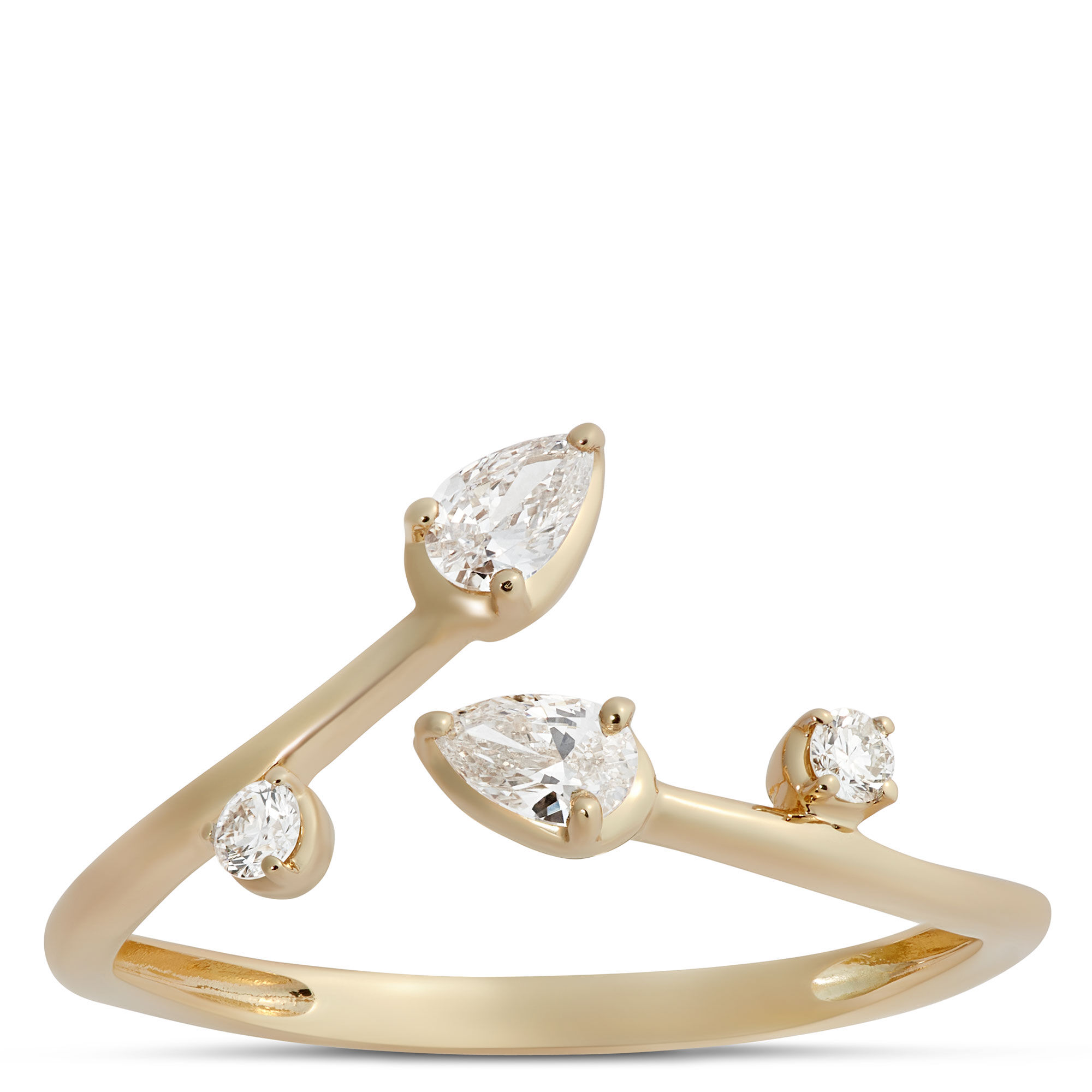Open Center Pear and Round Diamond Ring, 14K Yellow Gold