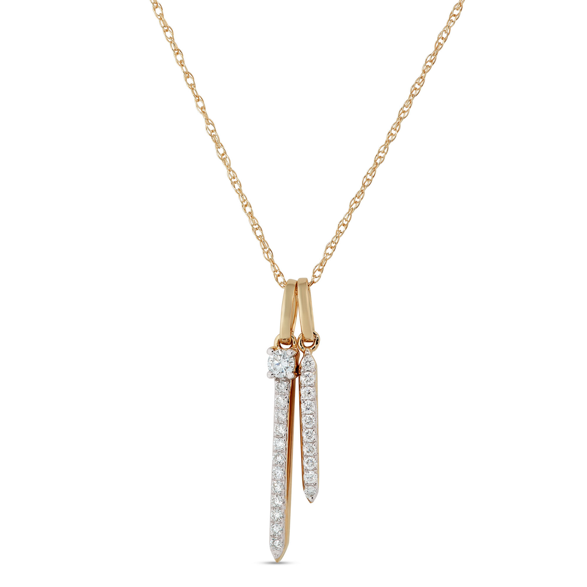 Double Stick Diamond Pendant Necklace, 14K Yellow Gold