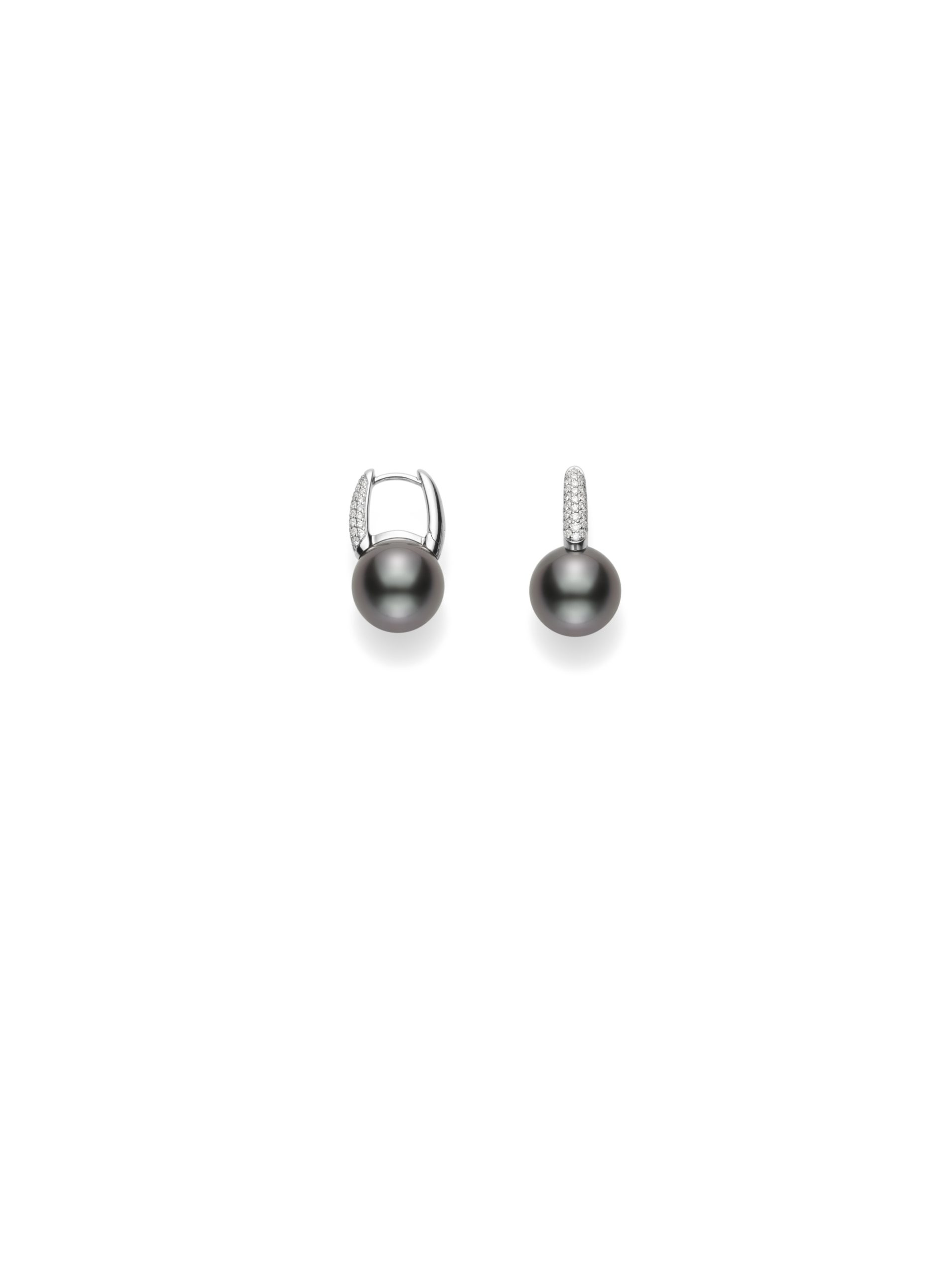 Mikimoto Black South Sea Cultured Pearl Earrings in 18K White Gold with Diamond