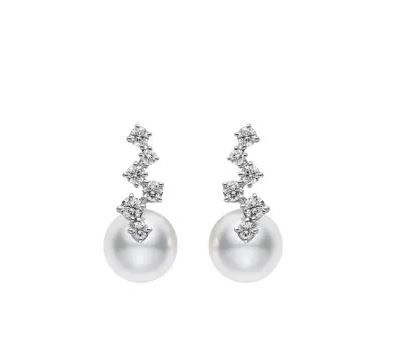 Mikimoto Akoya Cultured Pearl Earrings in 18K White Gold with Diamond