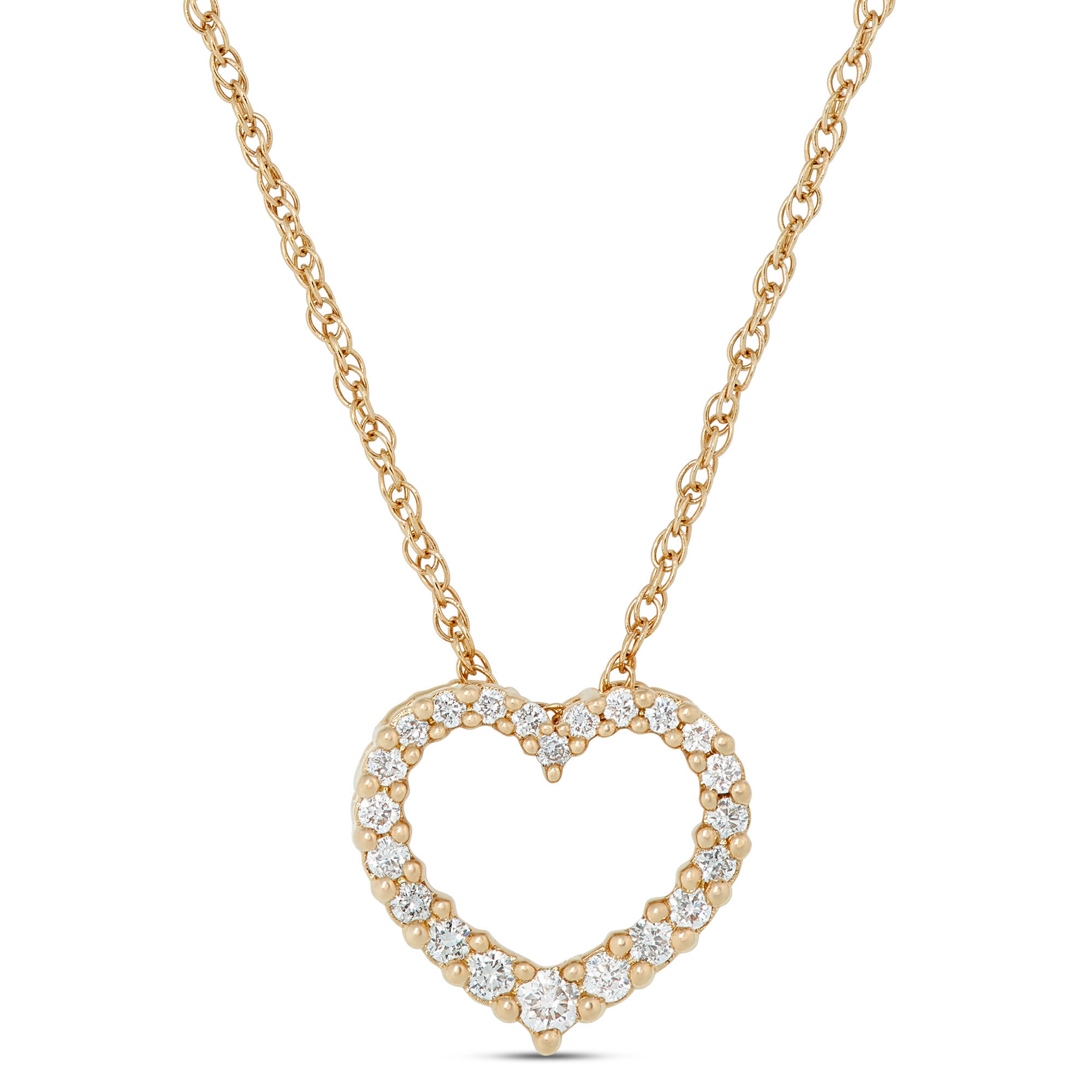 Heart Shaped Diamond Pendant Necklace, 14K Yellow Gold