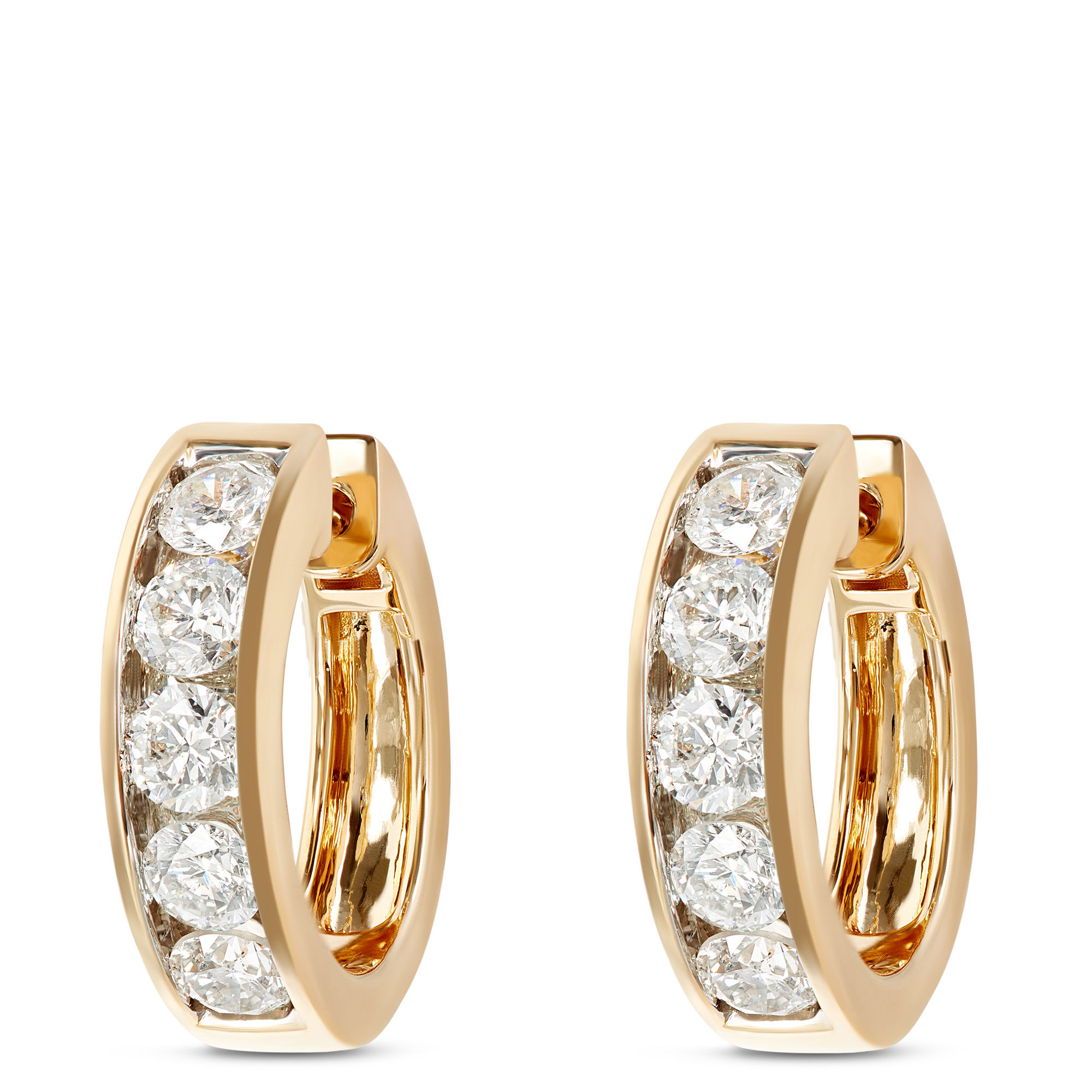 15mm Diamond Hoops, 14K Yellow Gold