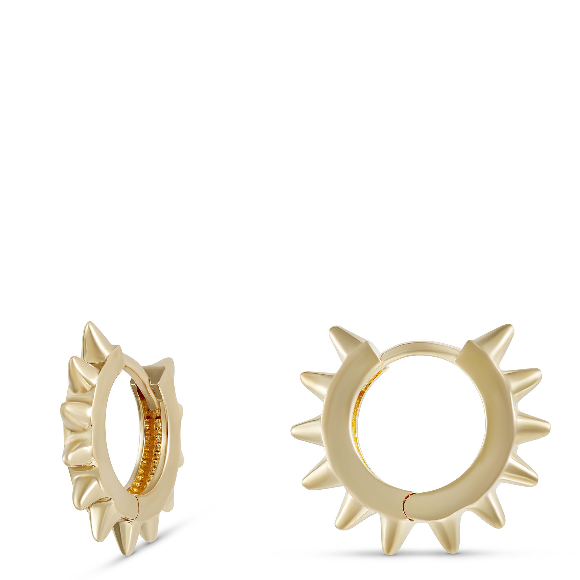 10MM Spike Hoop Earrings, 14K Yellow Gold