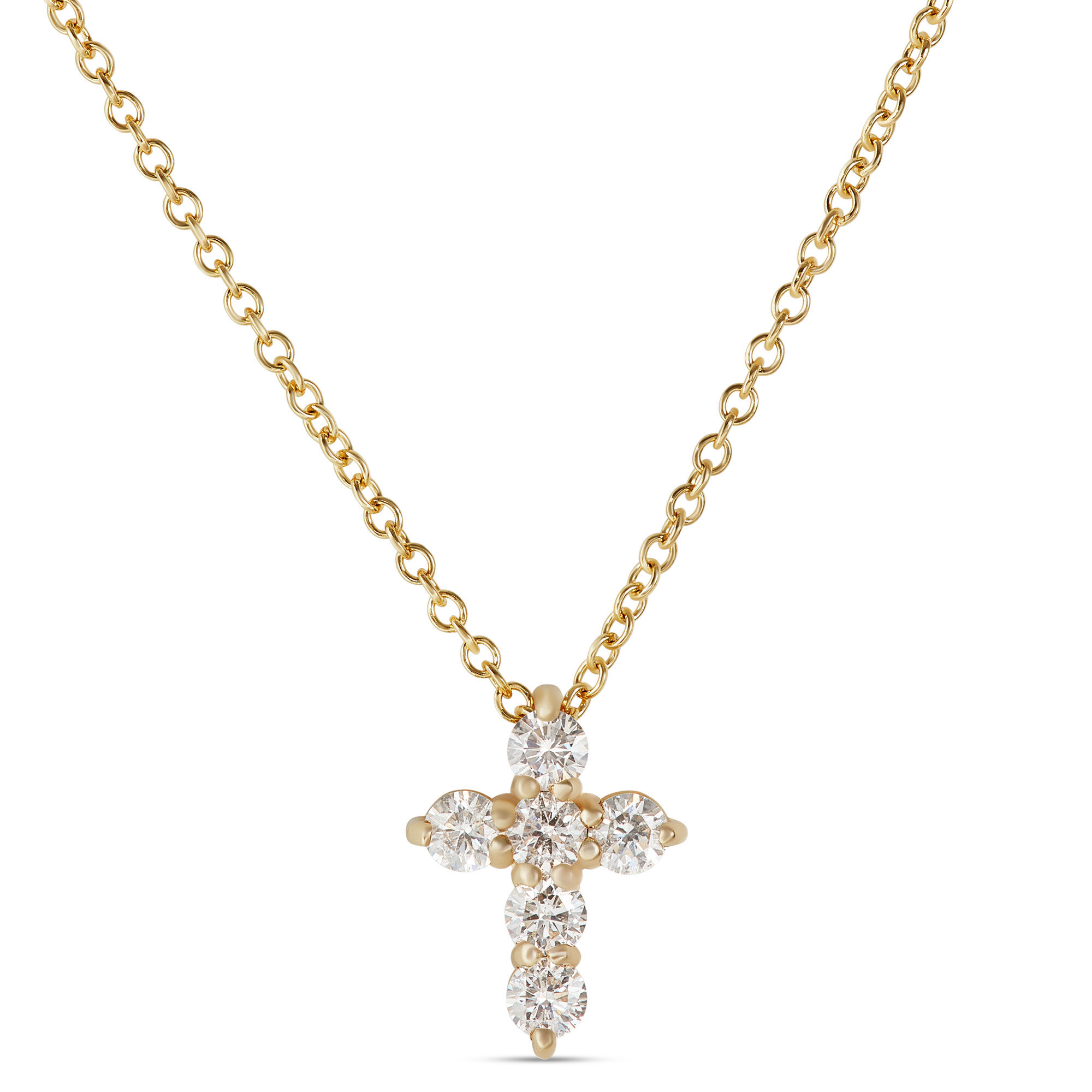Diamond Cross Pendant, 14K Yellow Gold
