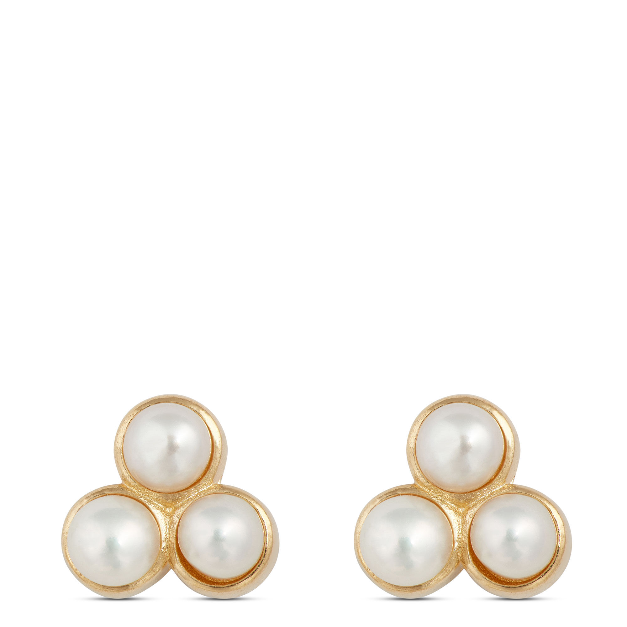 Three-Pearl Studs, 14K Yellow Gold