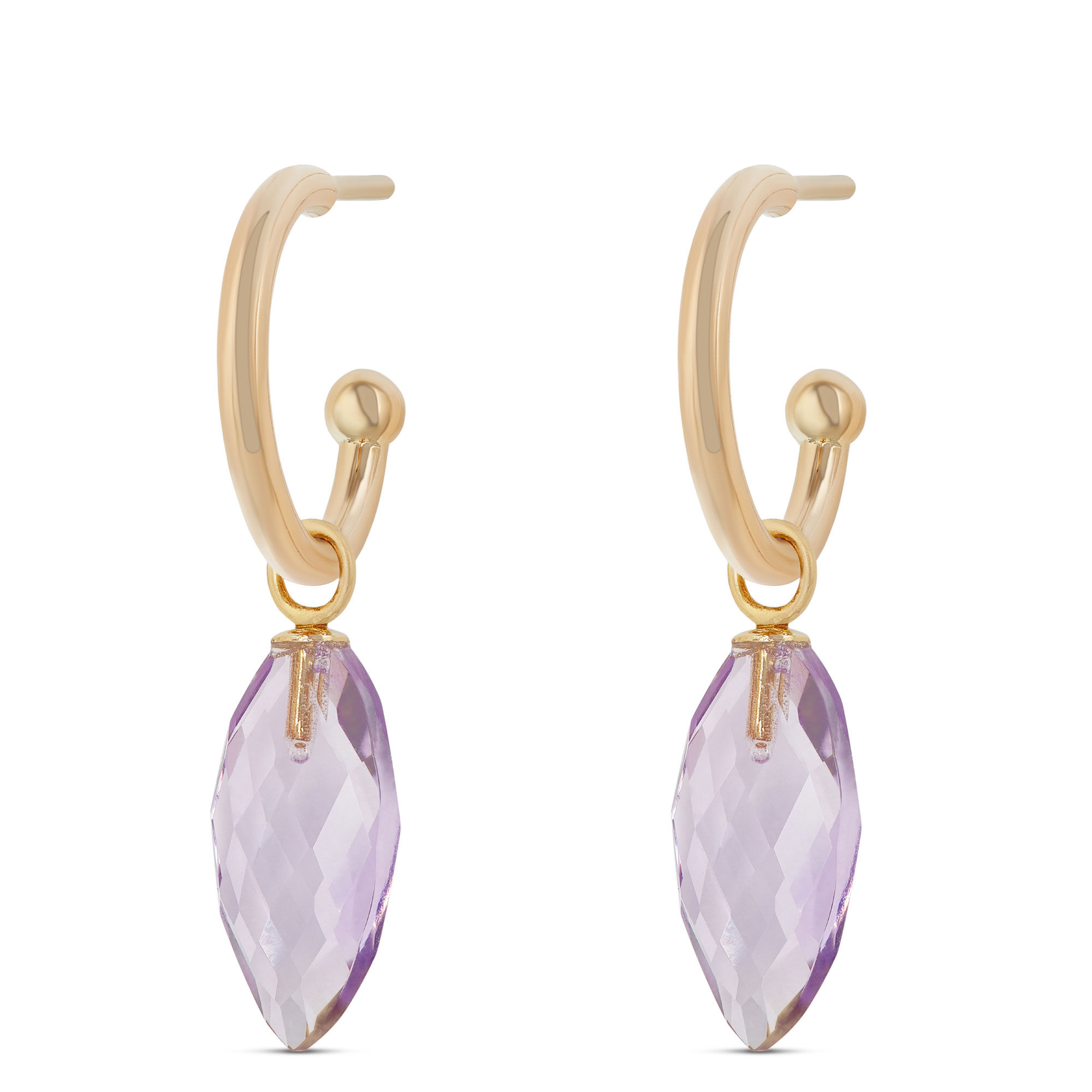 Marquise Amethyst Hoop Earrings, 14K Yellow Gold