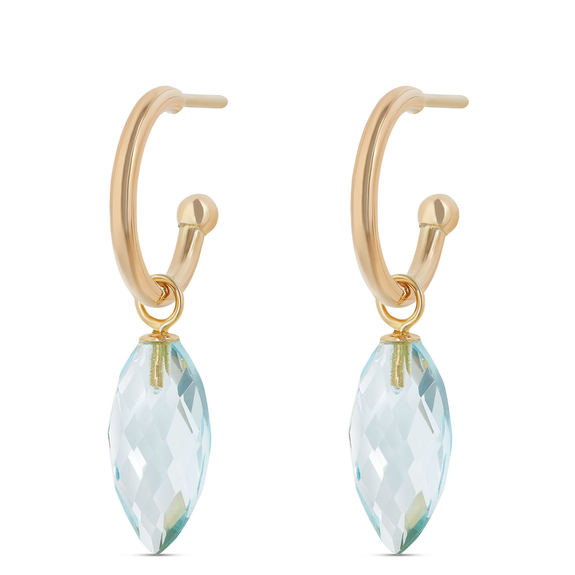 Marquise Cut Blue Topaz Gemstone Earrings, 14K Yellow Gold