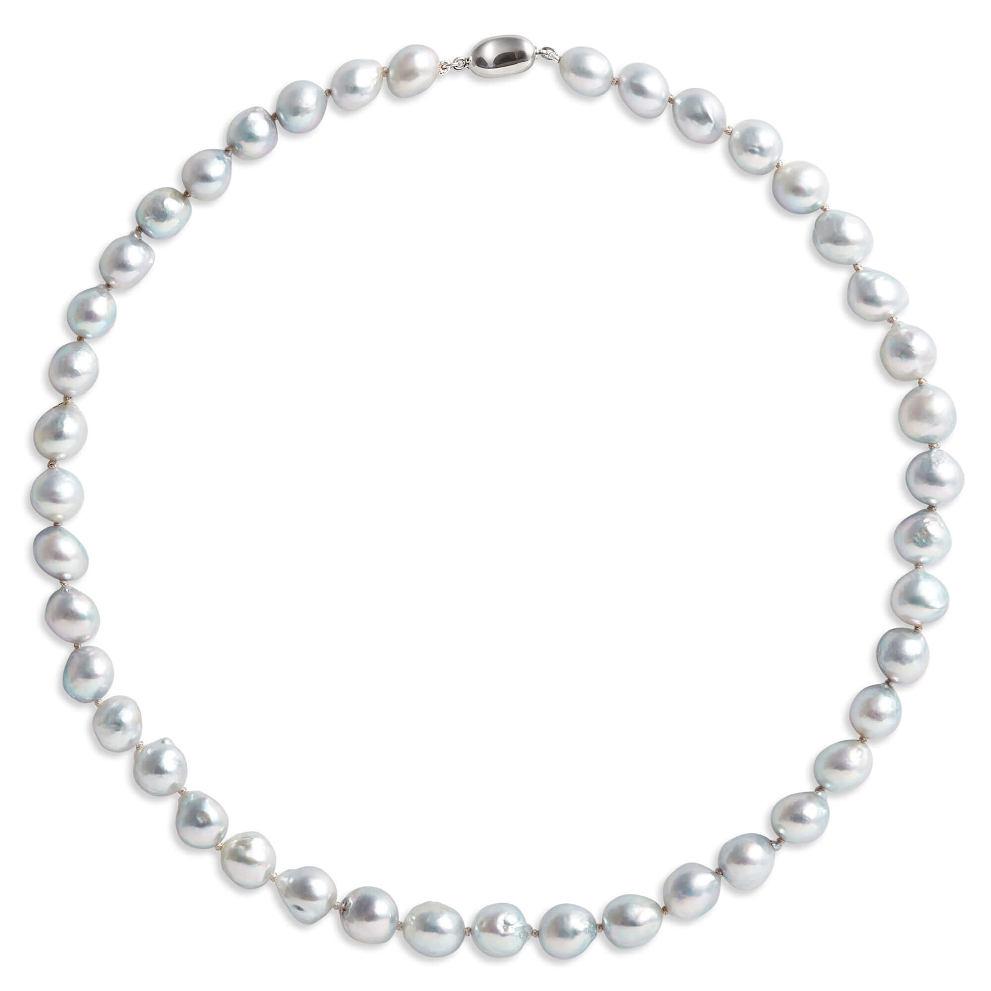 18-Inch Cultured Akoya Semi-Baroque Pearl Strand, Sterling Silver