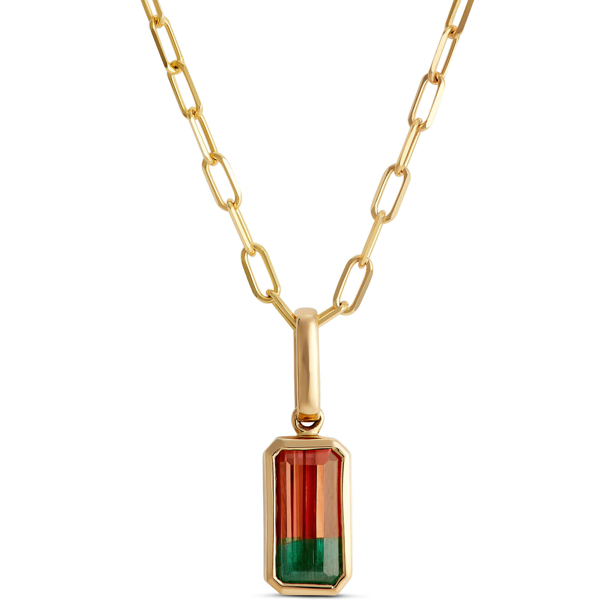 Bi-Color Tourmaline Pendant Necklace, 14K Yellow Gold