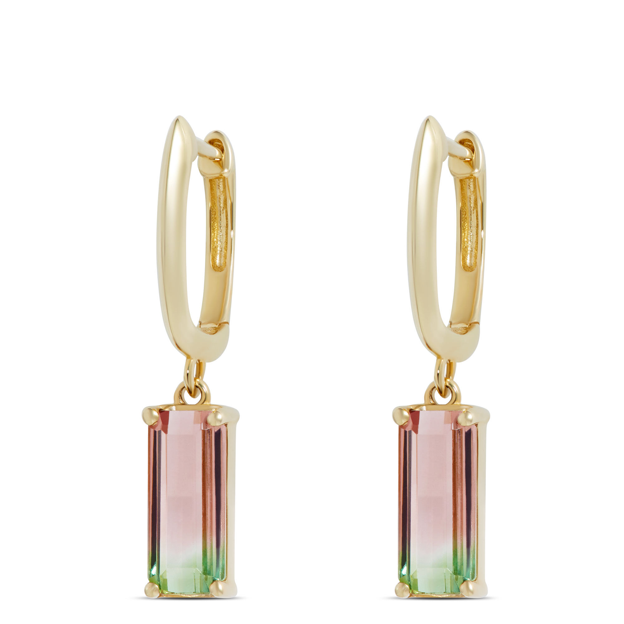 Bi-Color Tourmaline Drop Earrings in 14K Yellow Gold