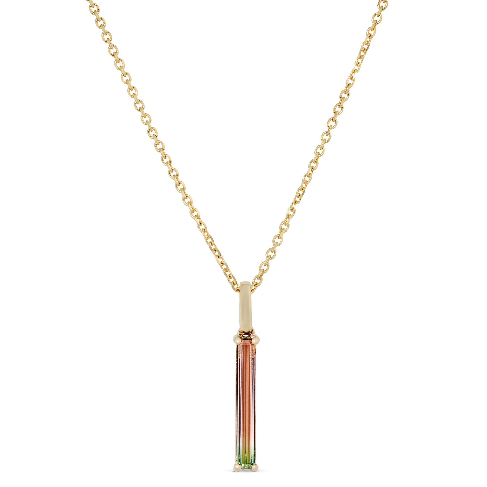 Bi-Colored Tourmaline Pendant Necklace, 14K Yellow Gold